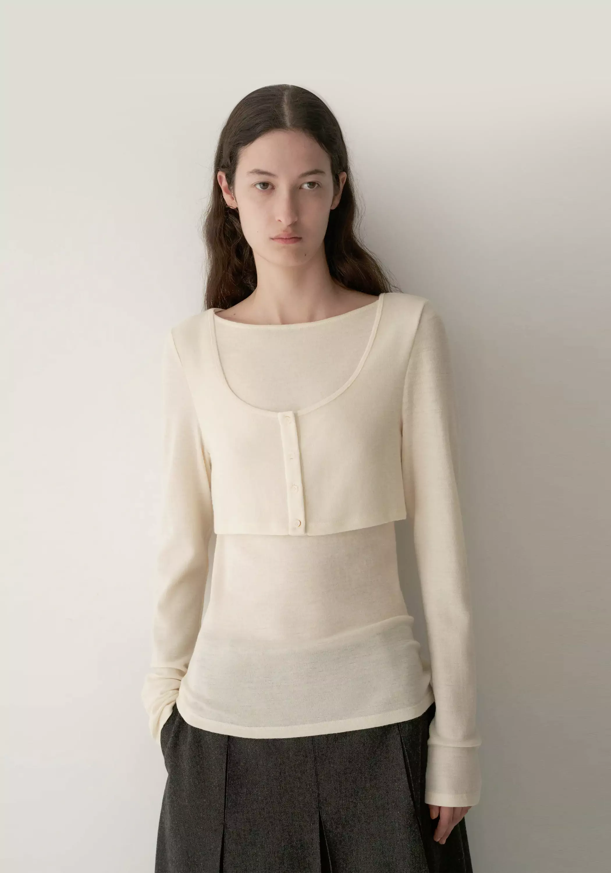 Merino wool layered-look T-shirt - Image 4