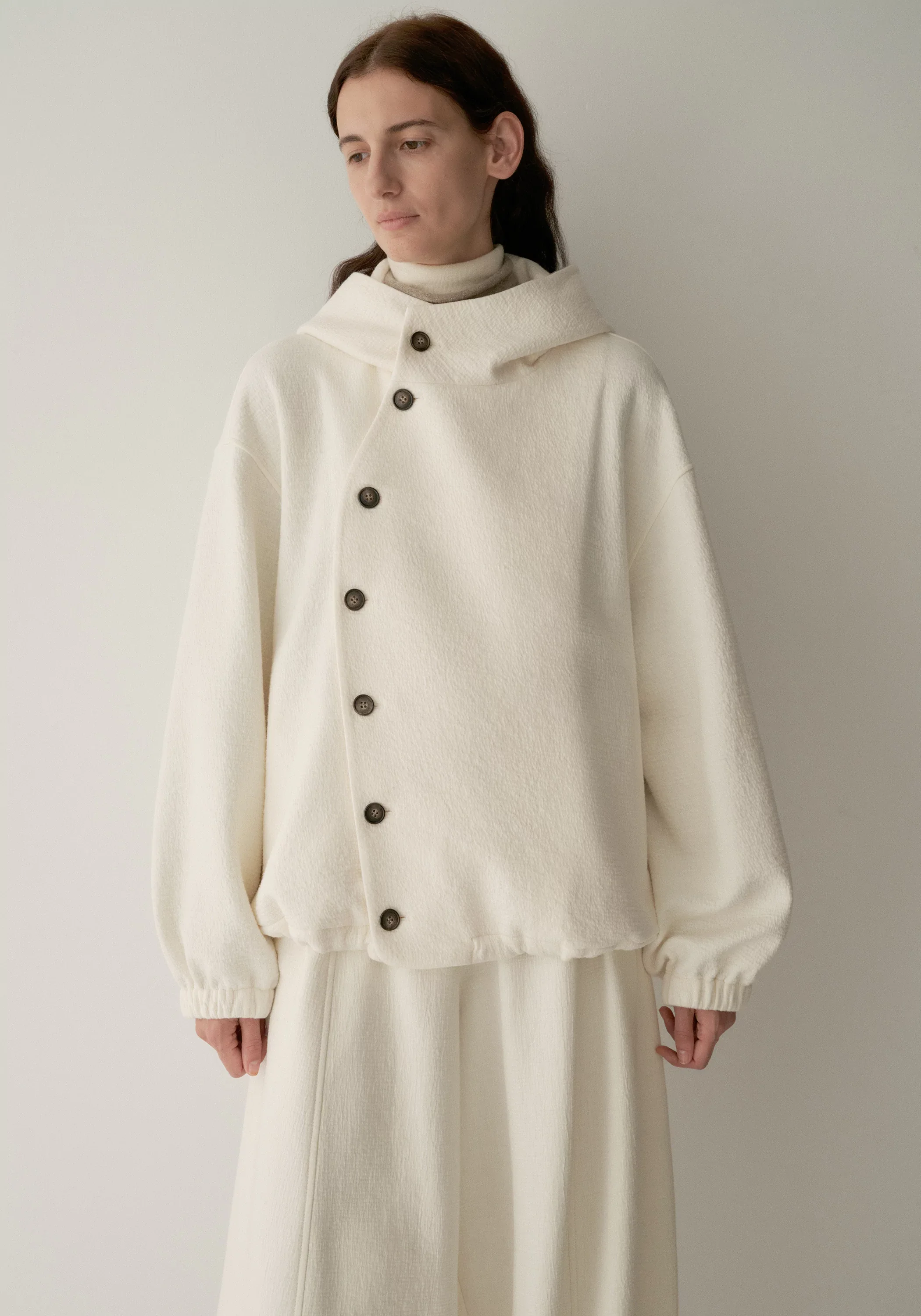 Curved Asymmetric Placket Hooded Sweatshirt - Image 11