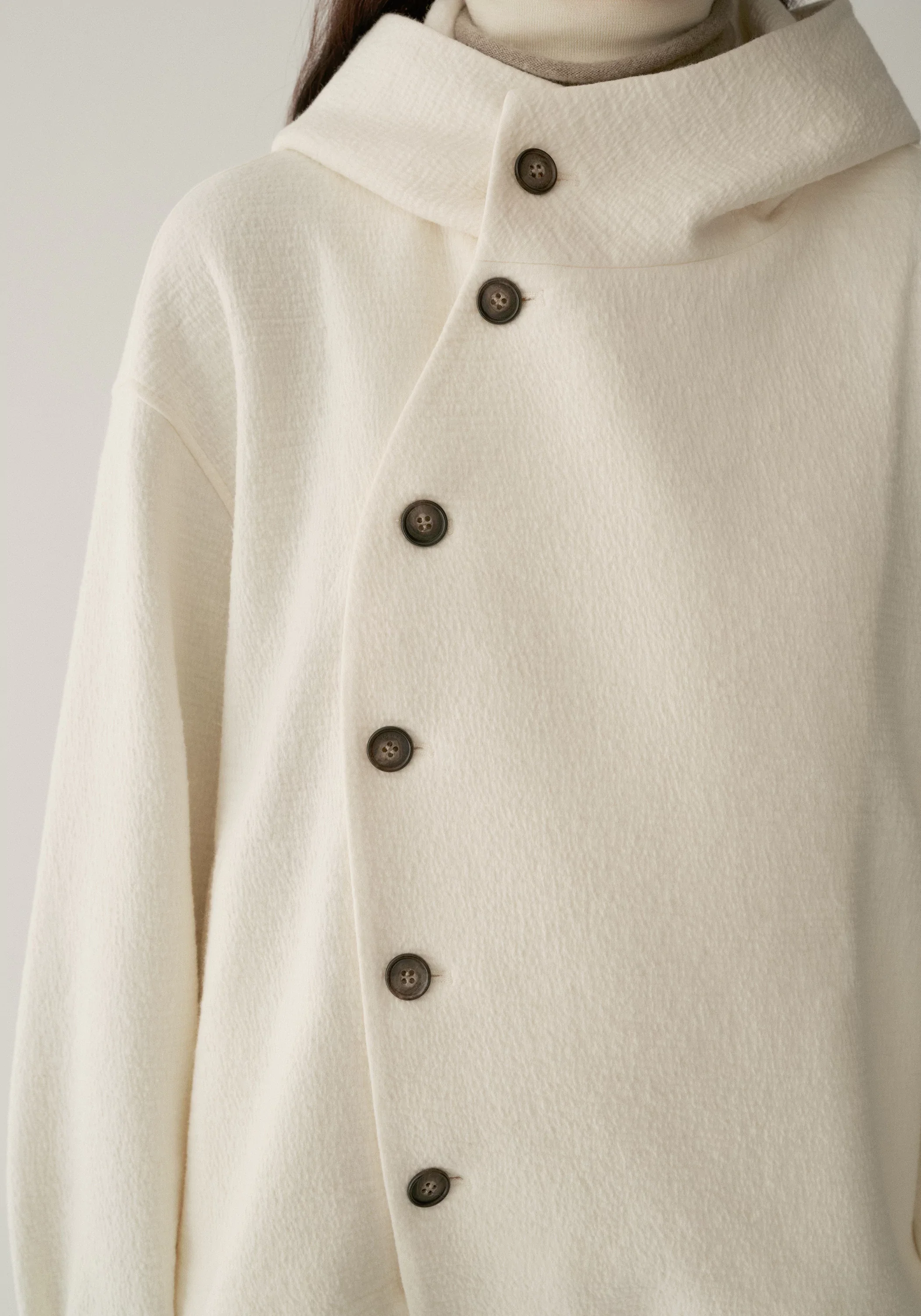 Curved Asymmetric Placket Hooded Sweatshirt - Image 14