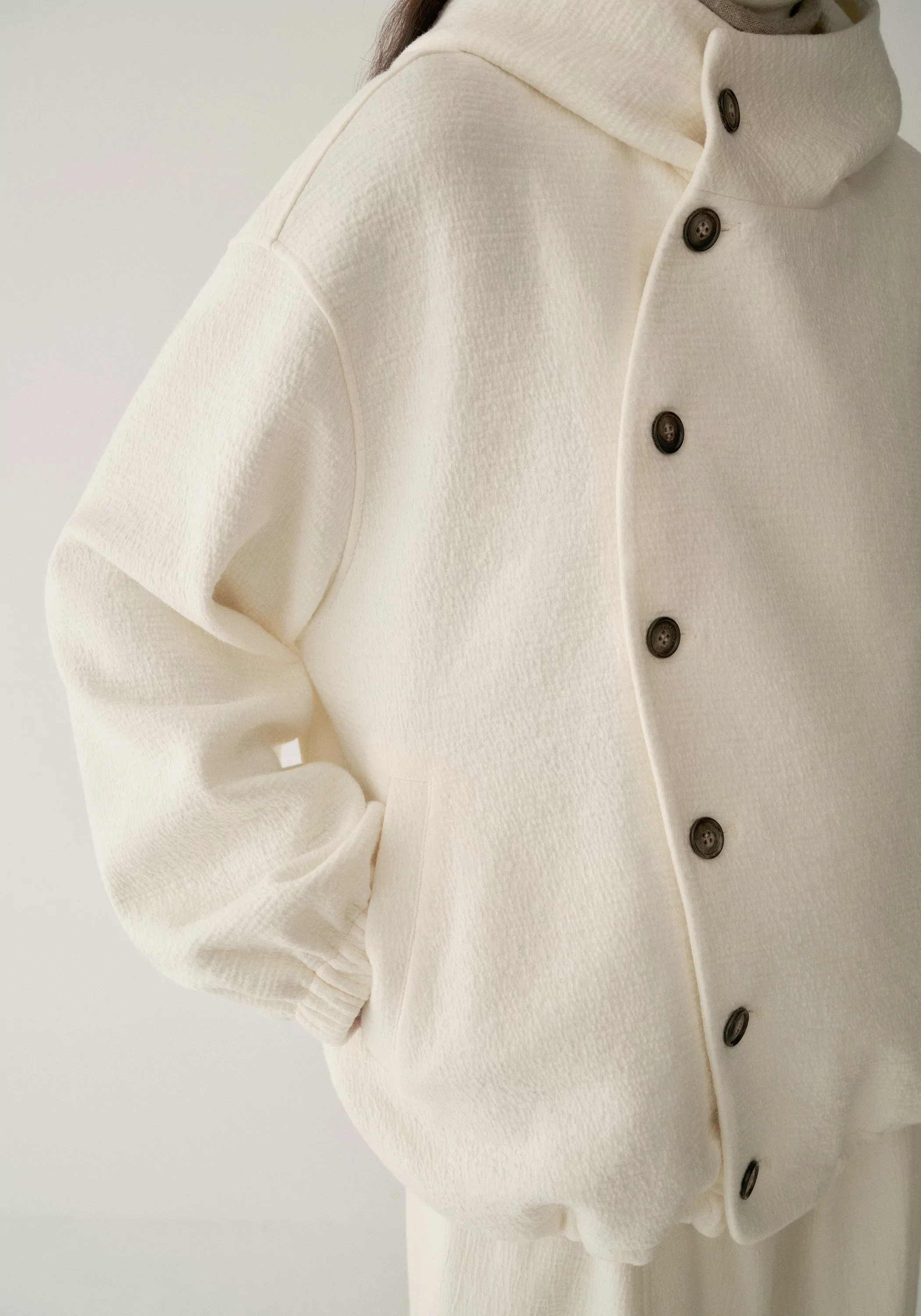 Curved Asymmetric Placket Hooded Sweatshirt - Image 15