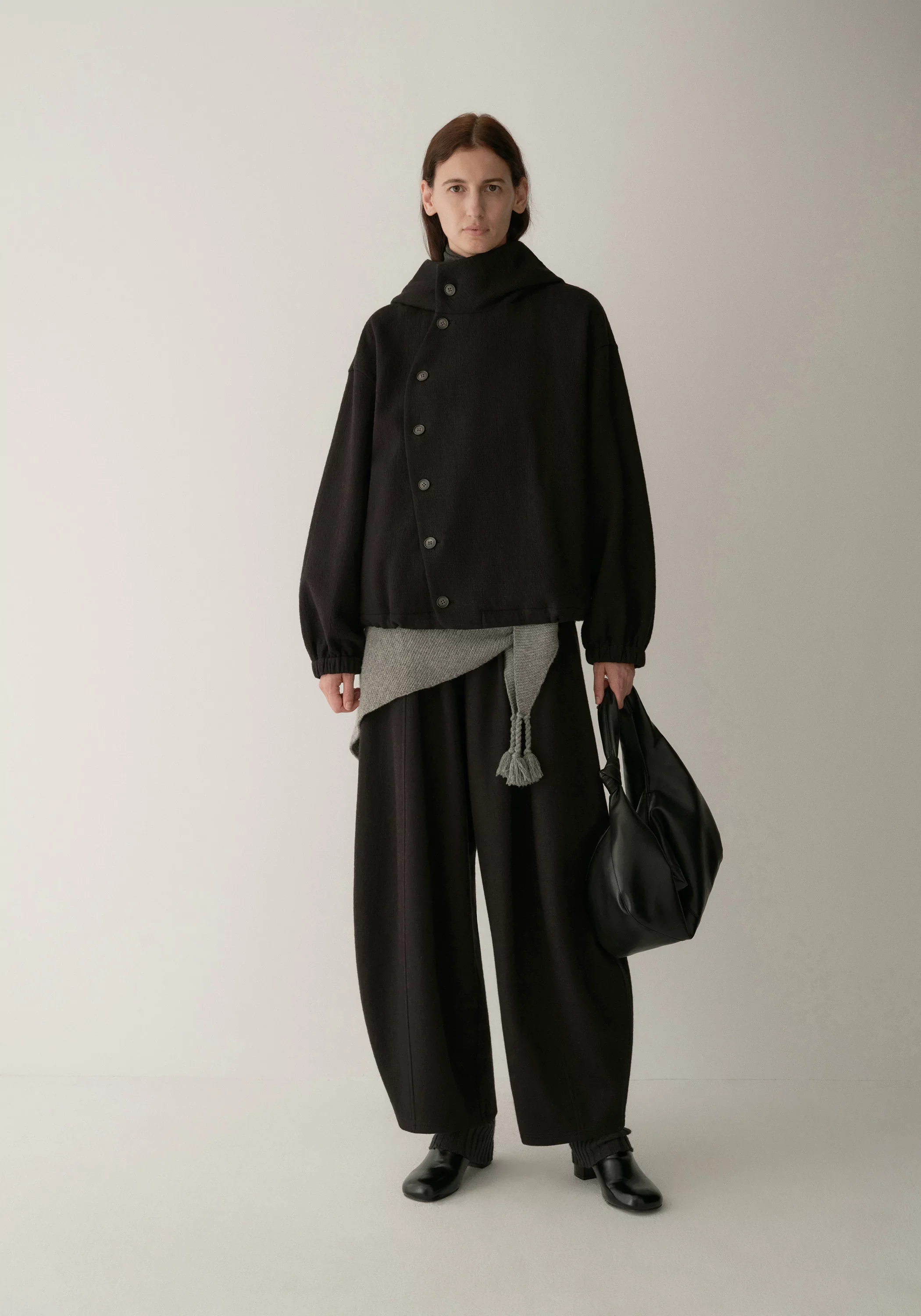Curved Asymmetric Placket Hooded Sweatshirt - Image 2