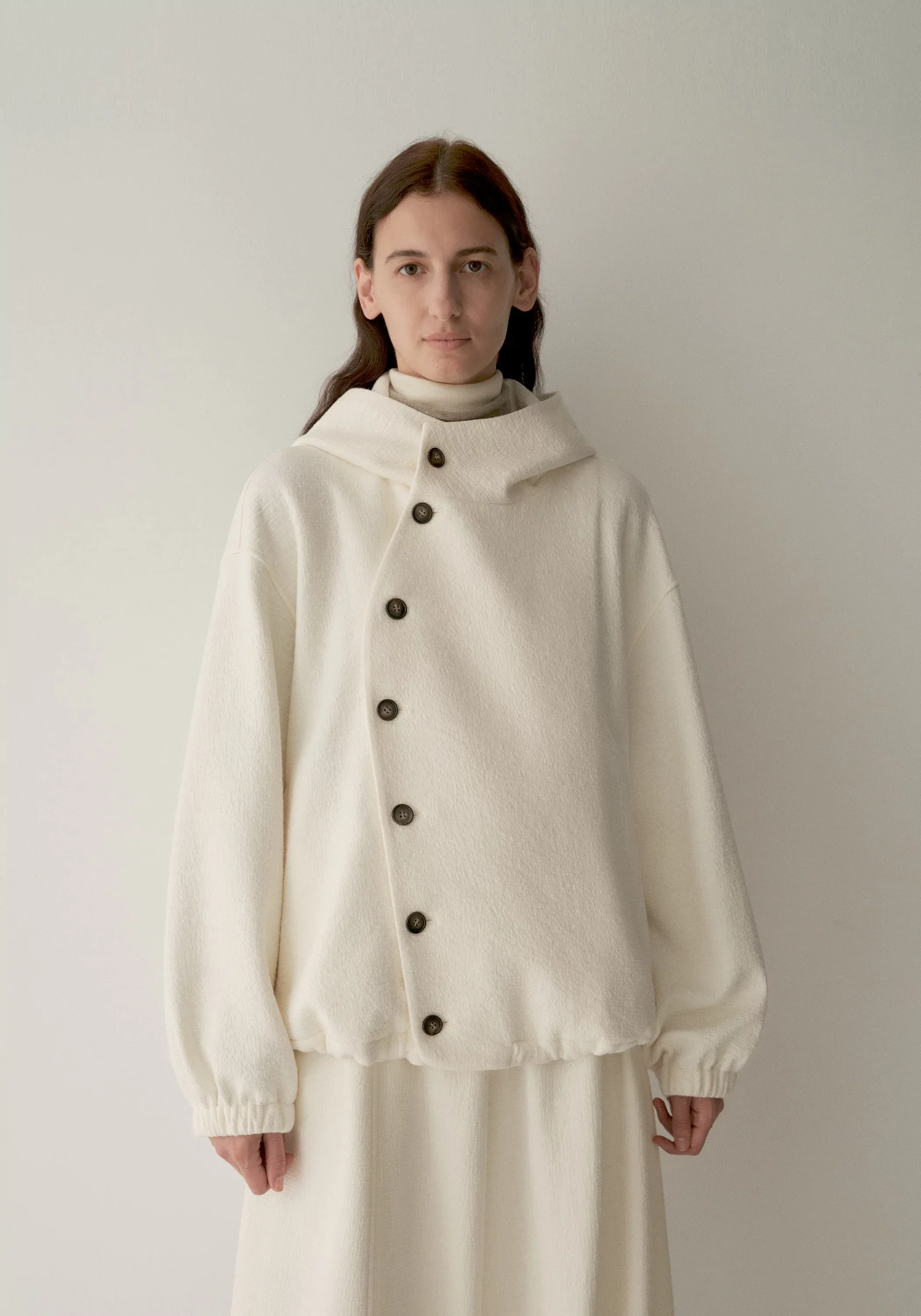 Curved Asymmetric Placket Hooded Sweatshirt - Image 3