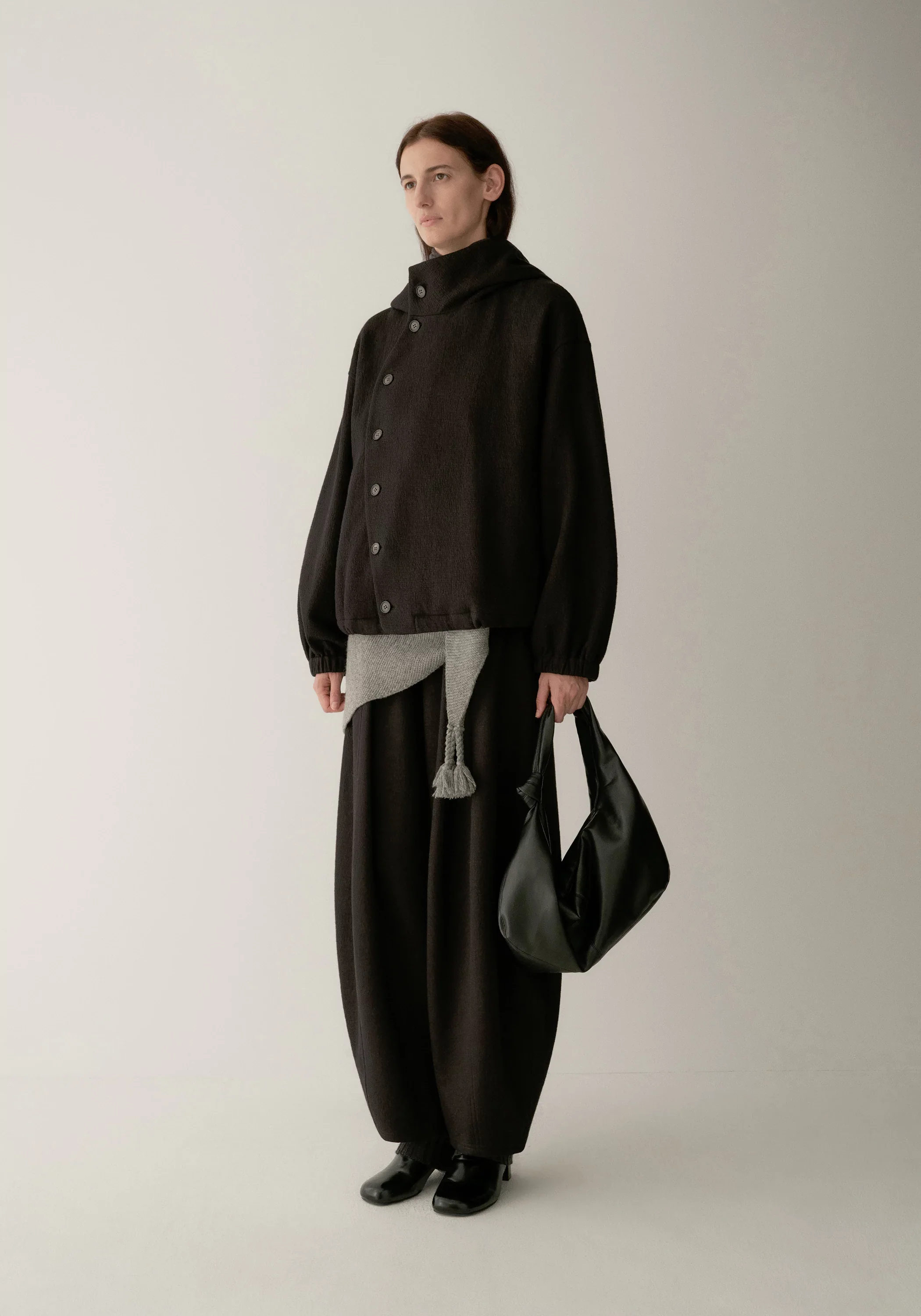 Curved Asymmetric Placket Hooded Sweatshirt - Image 5