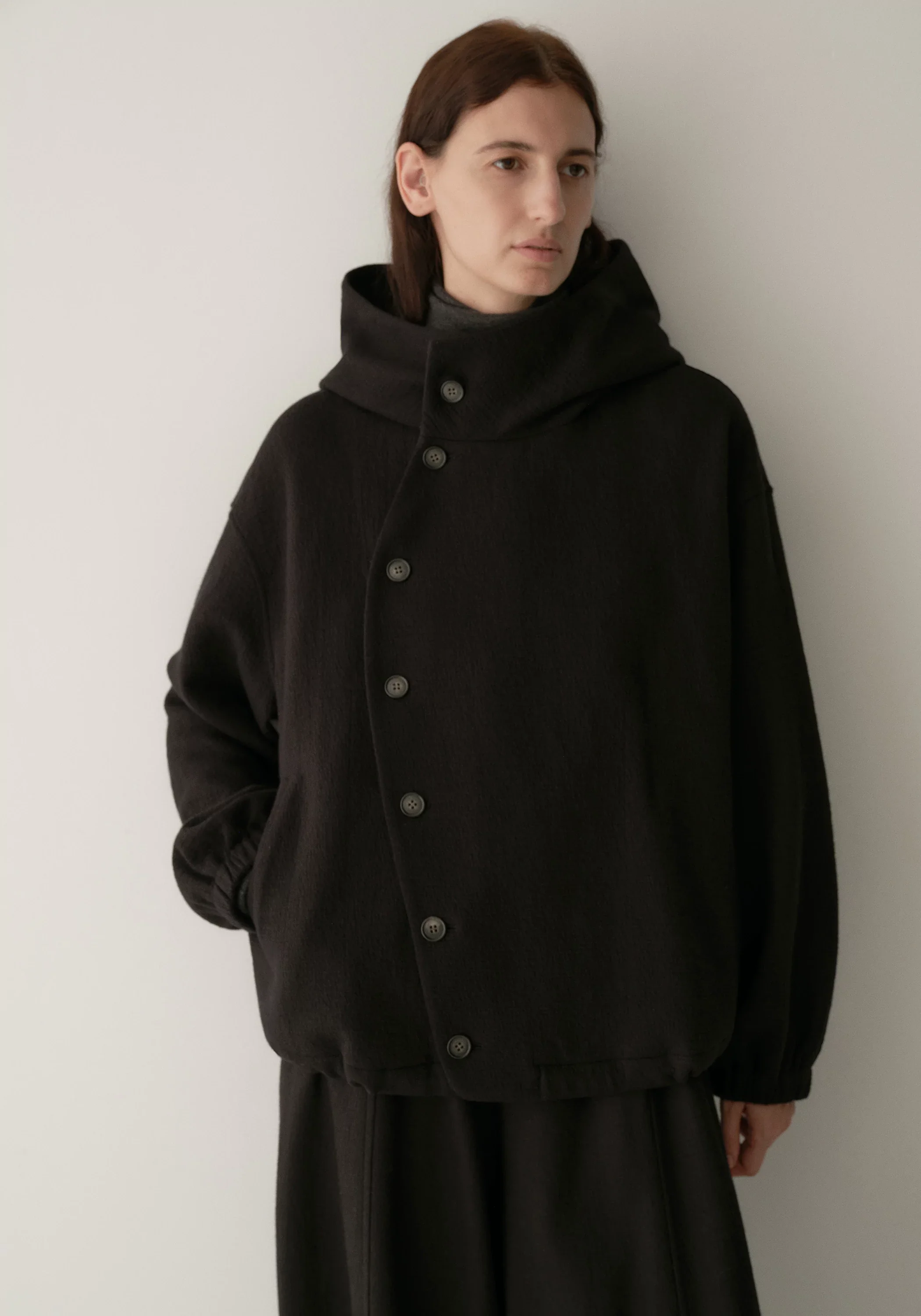 Curved Asymmetric Placket Hooded Sweatshirt - Image 7