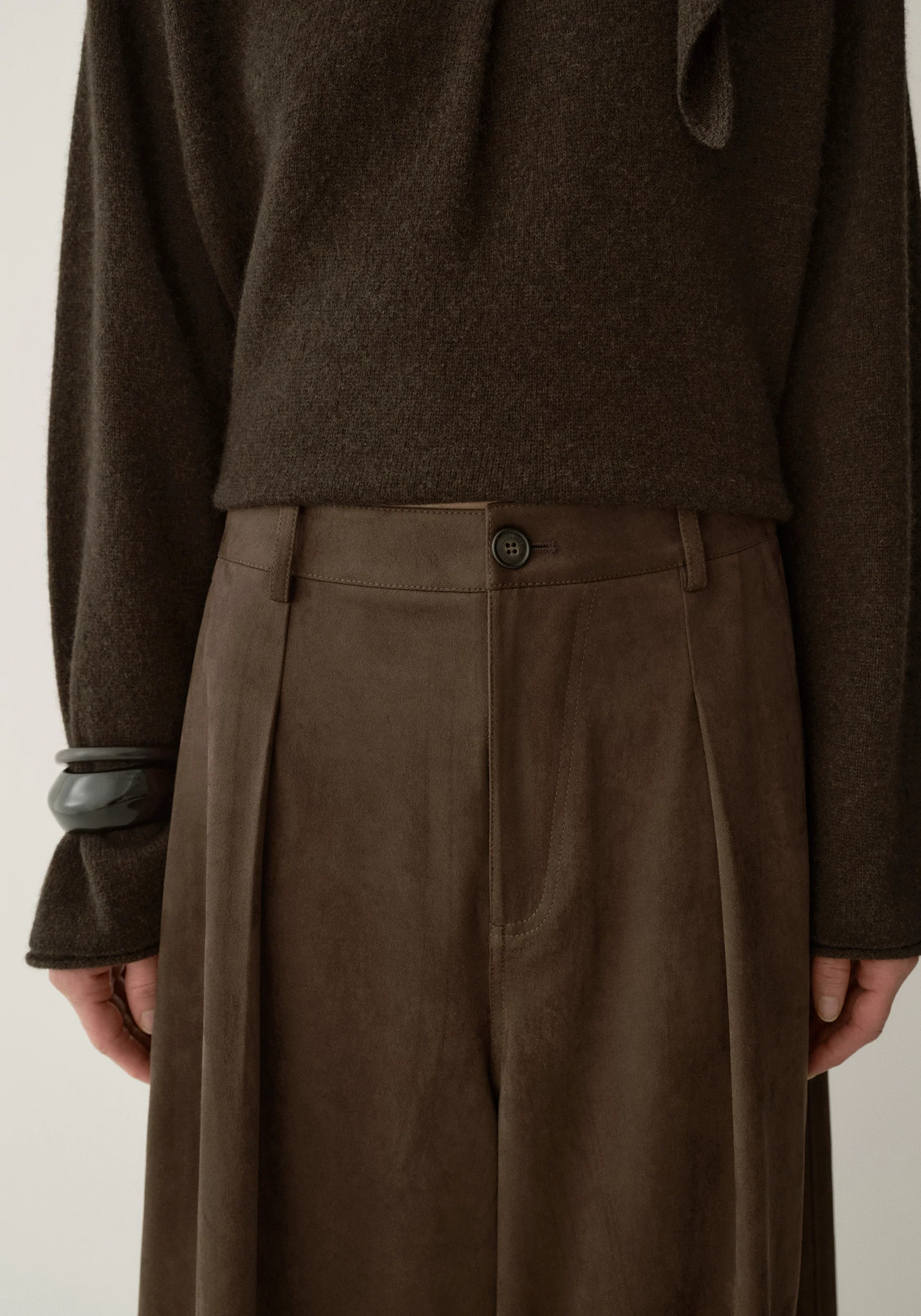 Suede-effect Double-Pleat Pants - Image 8