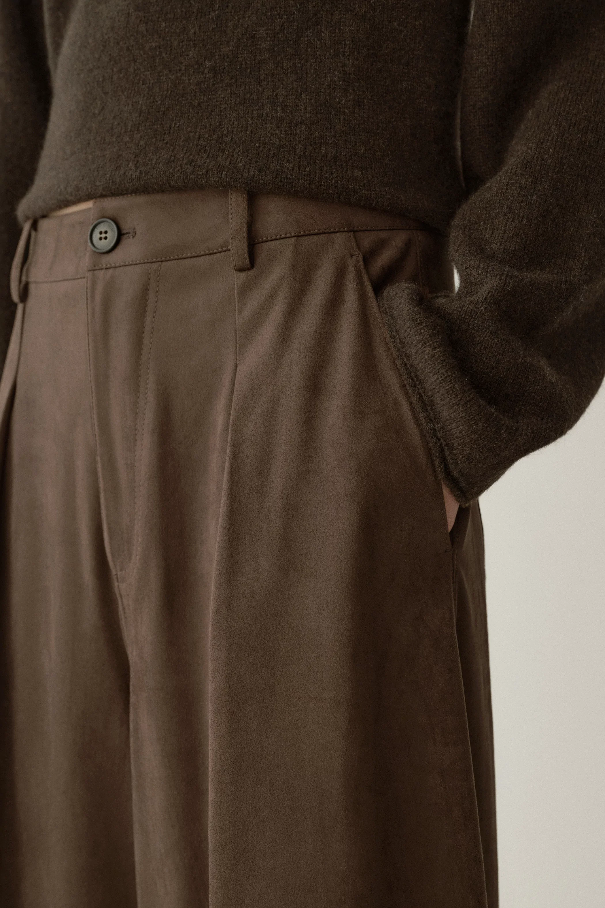 Suede-effect Double-Pleat Pants - Image 9