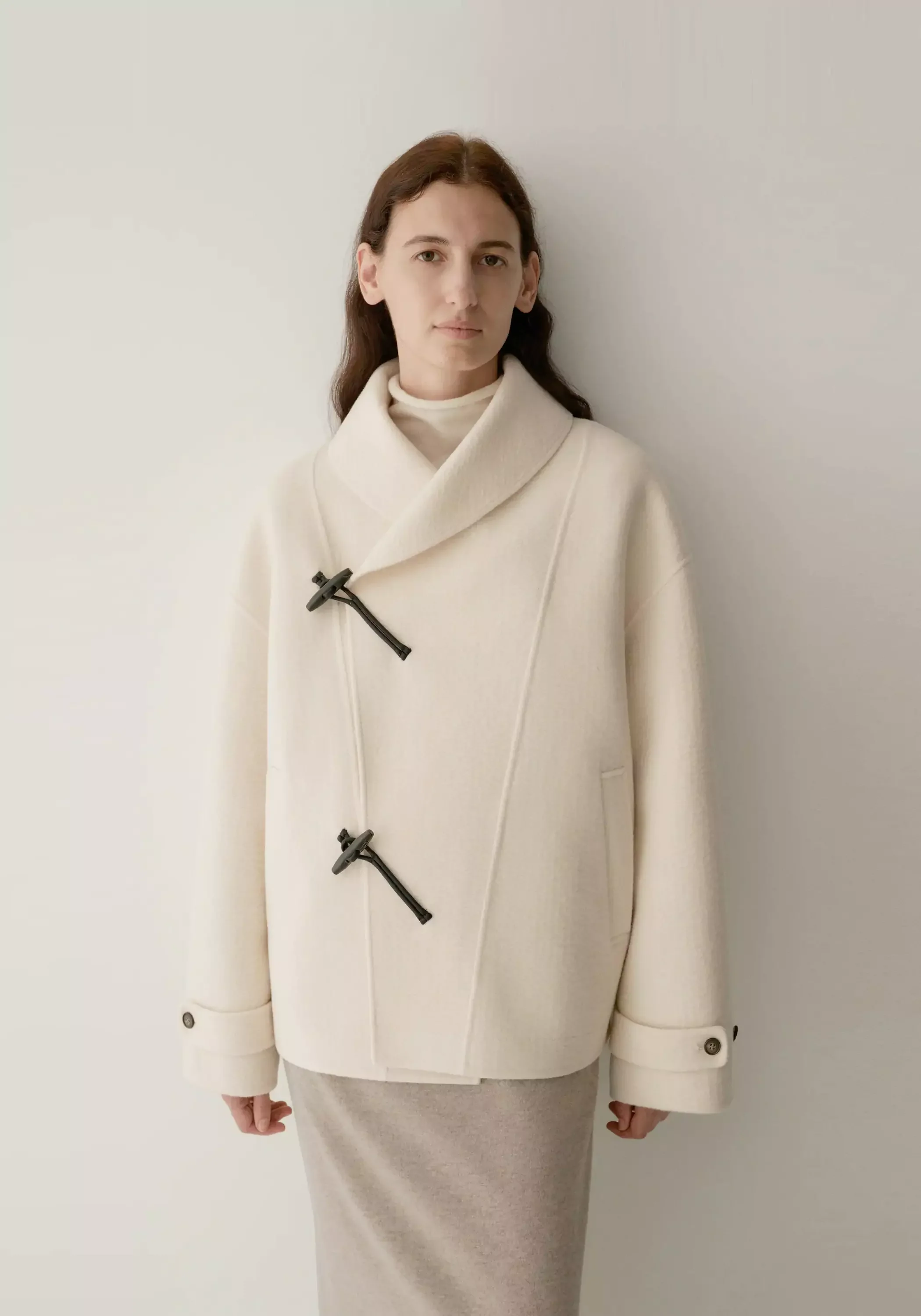 Shearling Collar Toggle Wool Coat