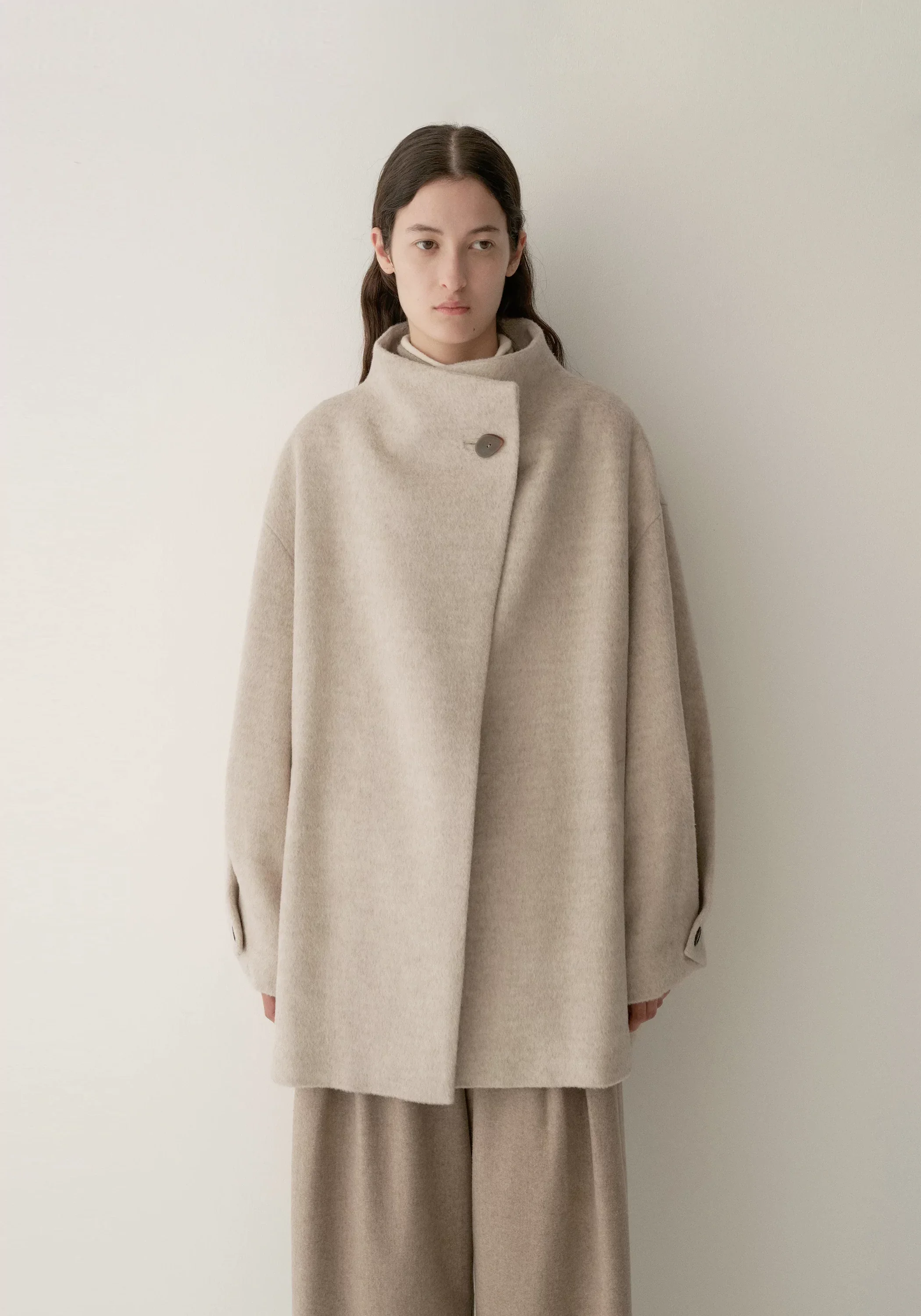 Asymmetric Alpaca Wool Short Coat
