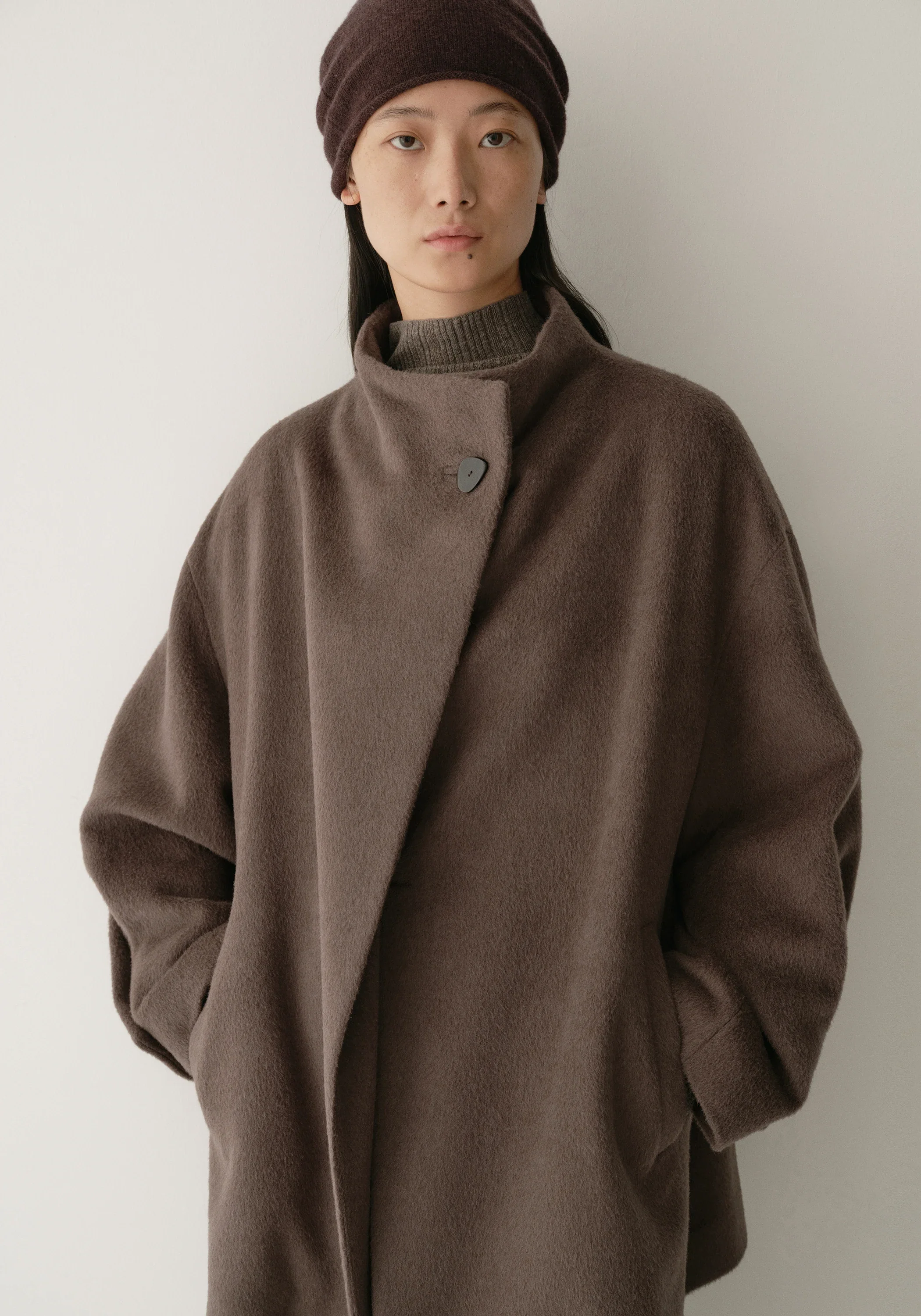 Asymmetric Alpaca Wool Short Coat - Image 10