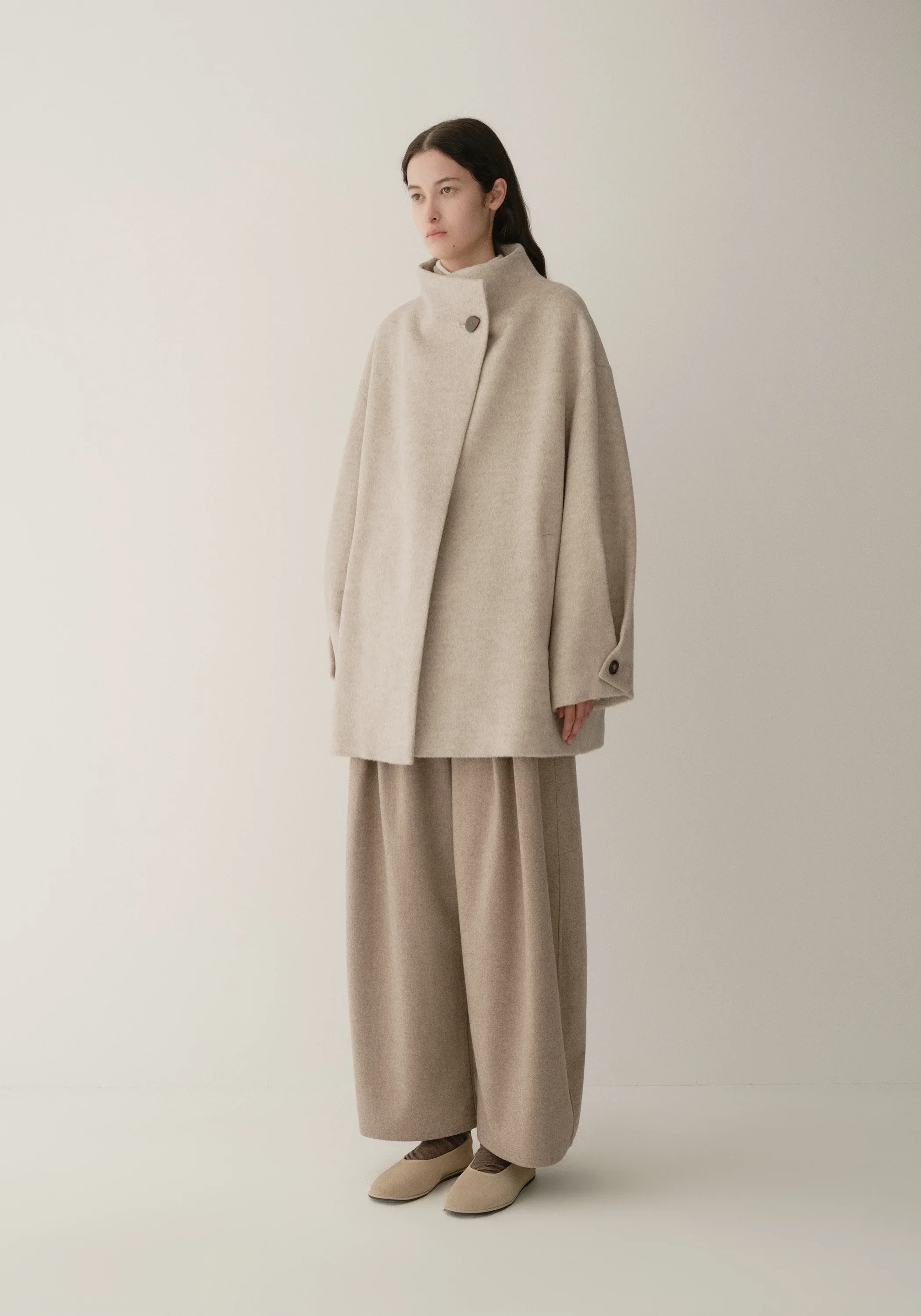 Asymmetric Alpaca Wool Short Coat - Image 13