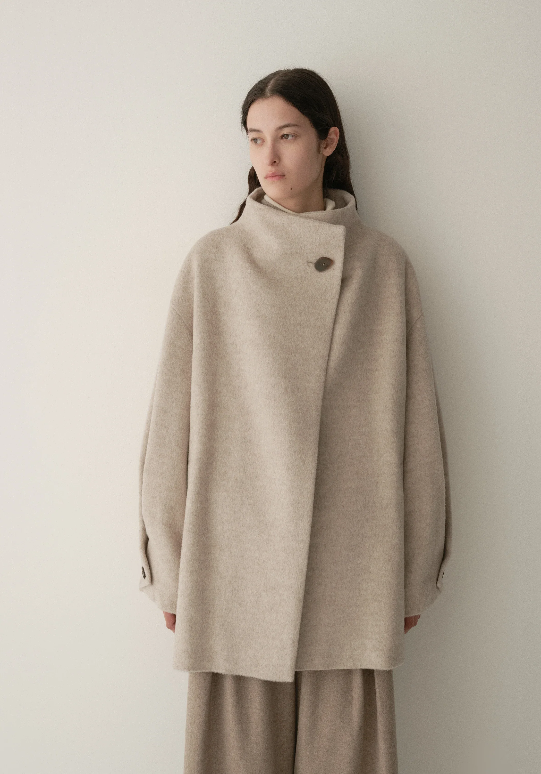 Asymmetric Alpaca Wool Short Coat - Image 14