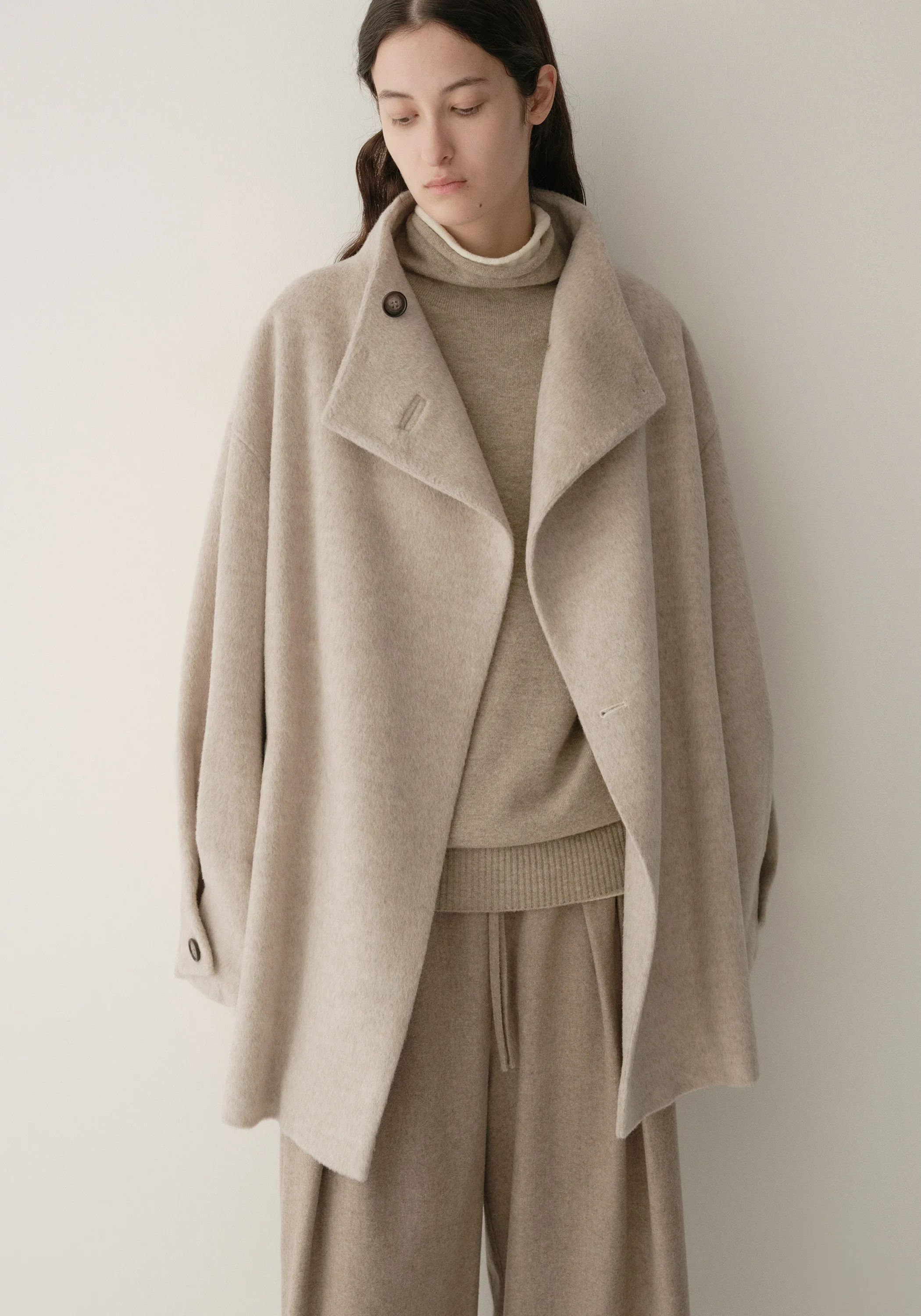 Asymmetric Alpaca Wool Short Coat - Image 15