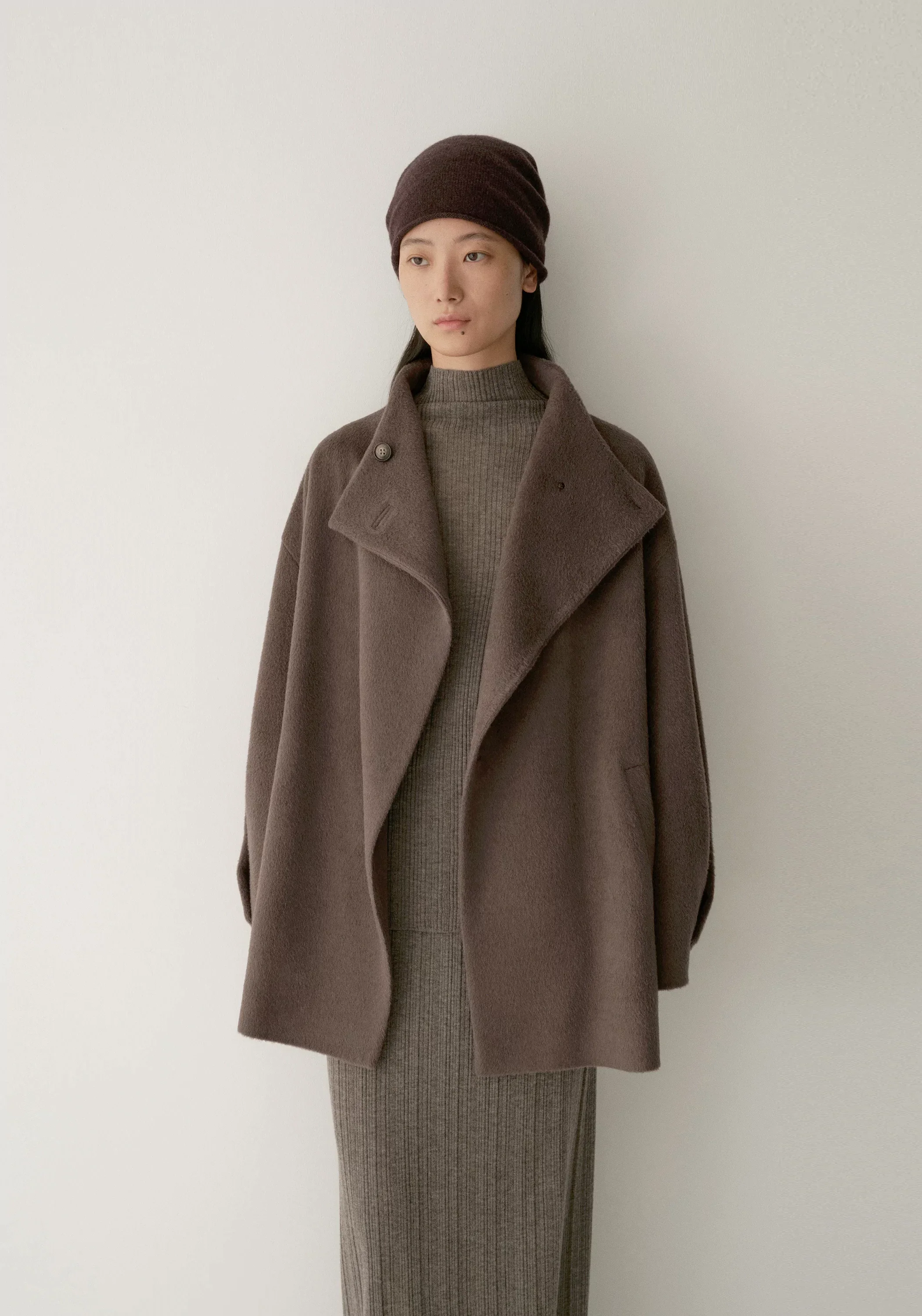 Asymmetric Alpaca Wool Short Coat - Image 3