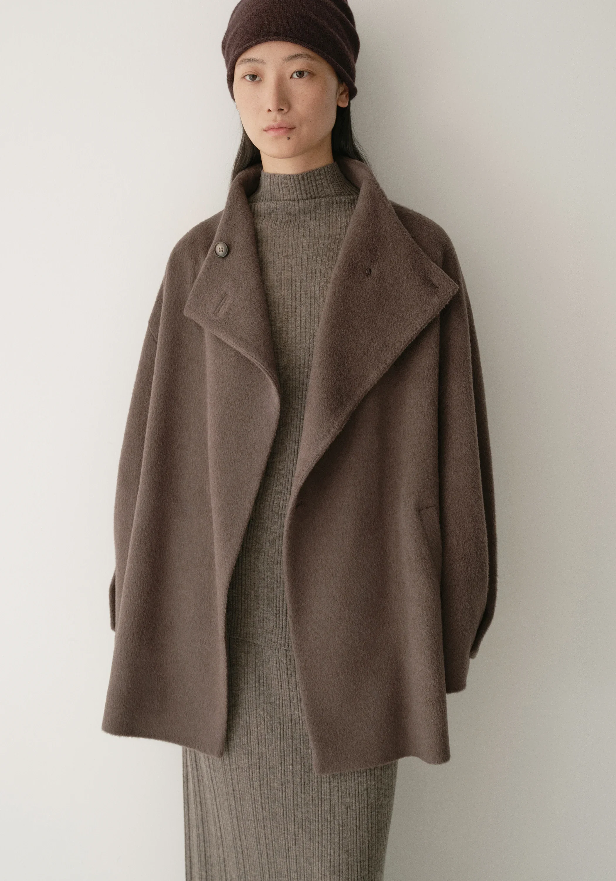 Asymmetric Alpaca Wool Short Coat - Image 9
