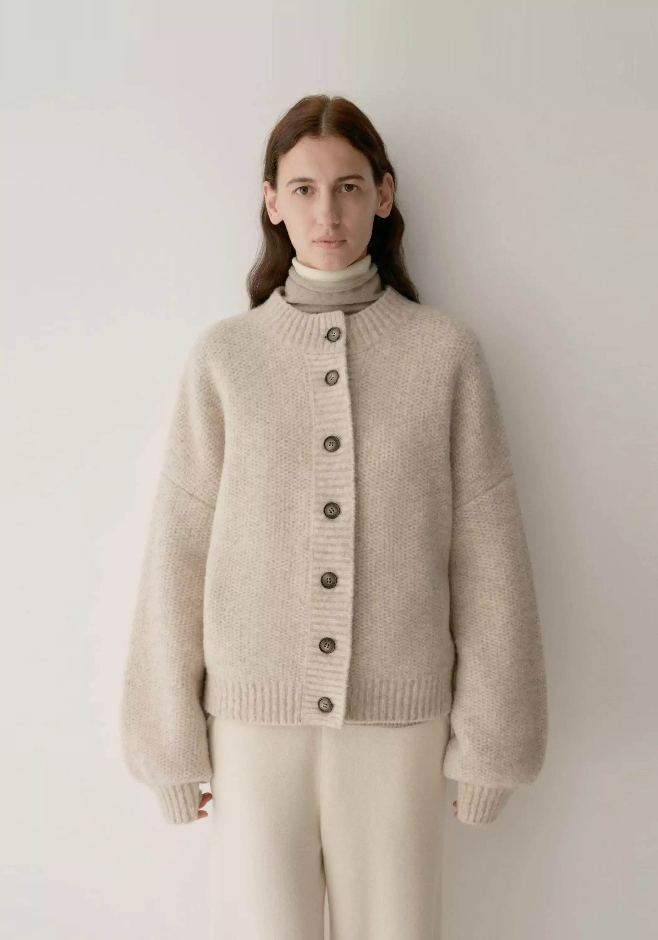 Half-turtleneck Cocoon Wool Cardigan