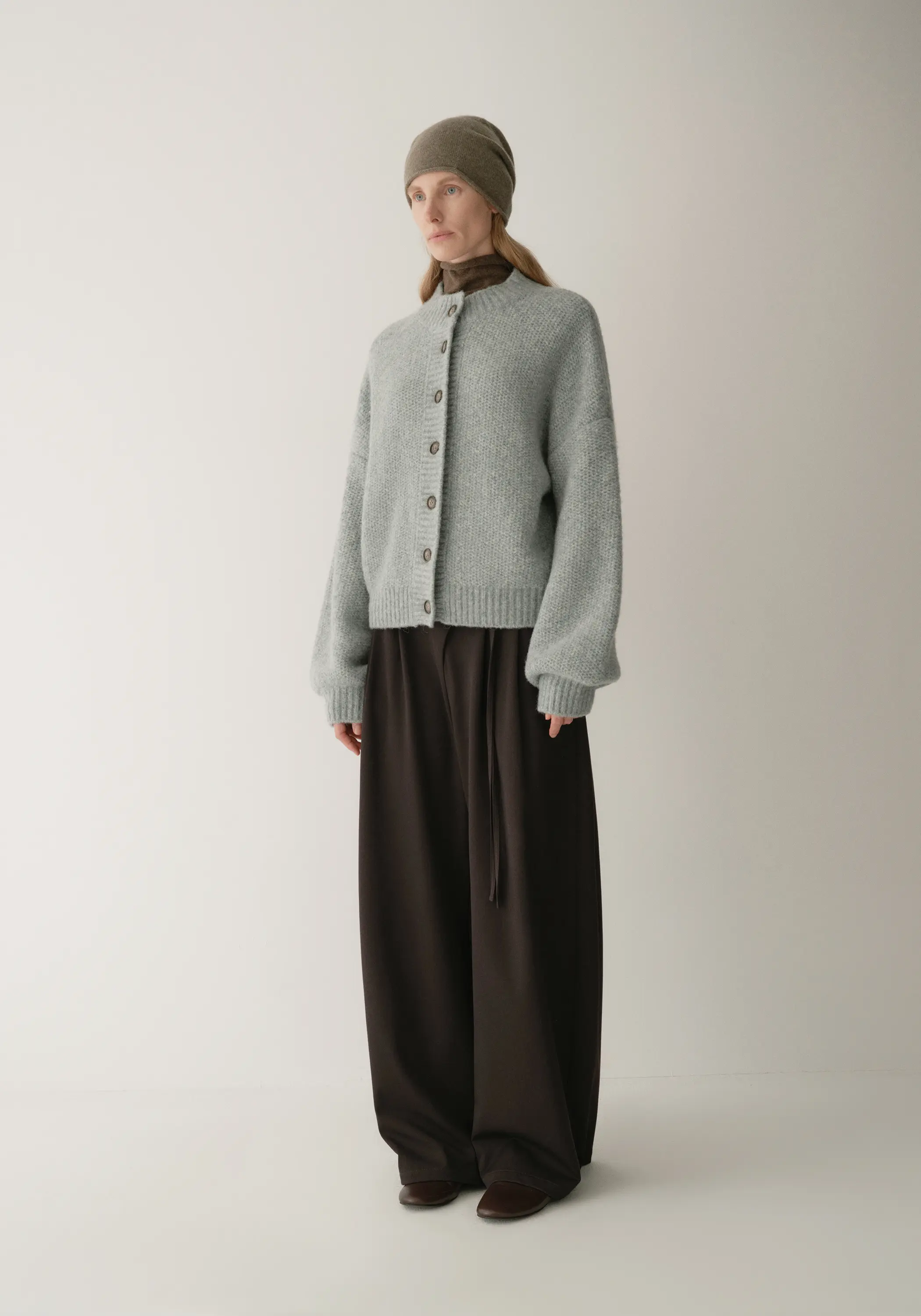 Half-turtleneck Cocoon Wool Cardigan - Image 10