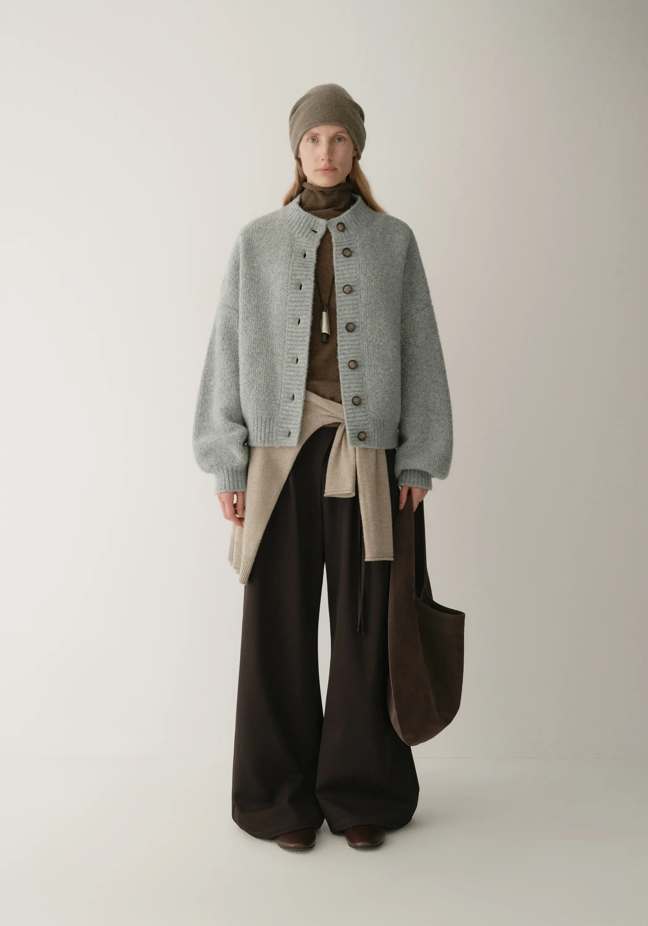 Half-turtleneck Cocoon Wool Cardigan - Image 11
