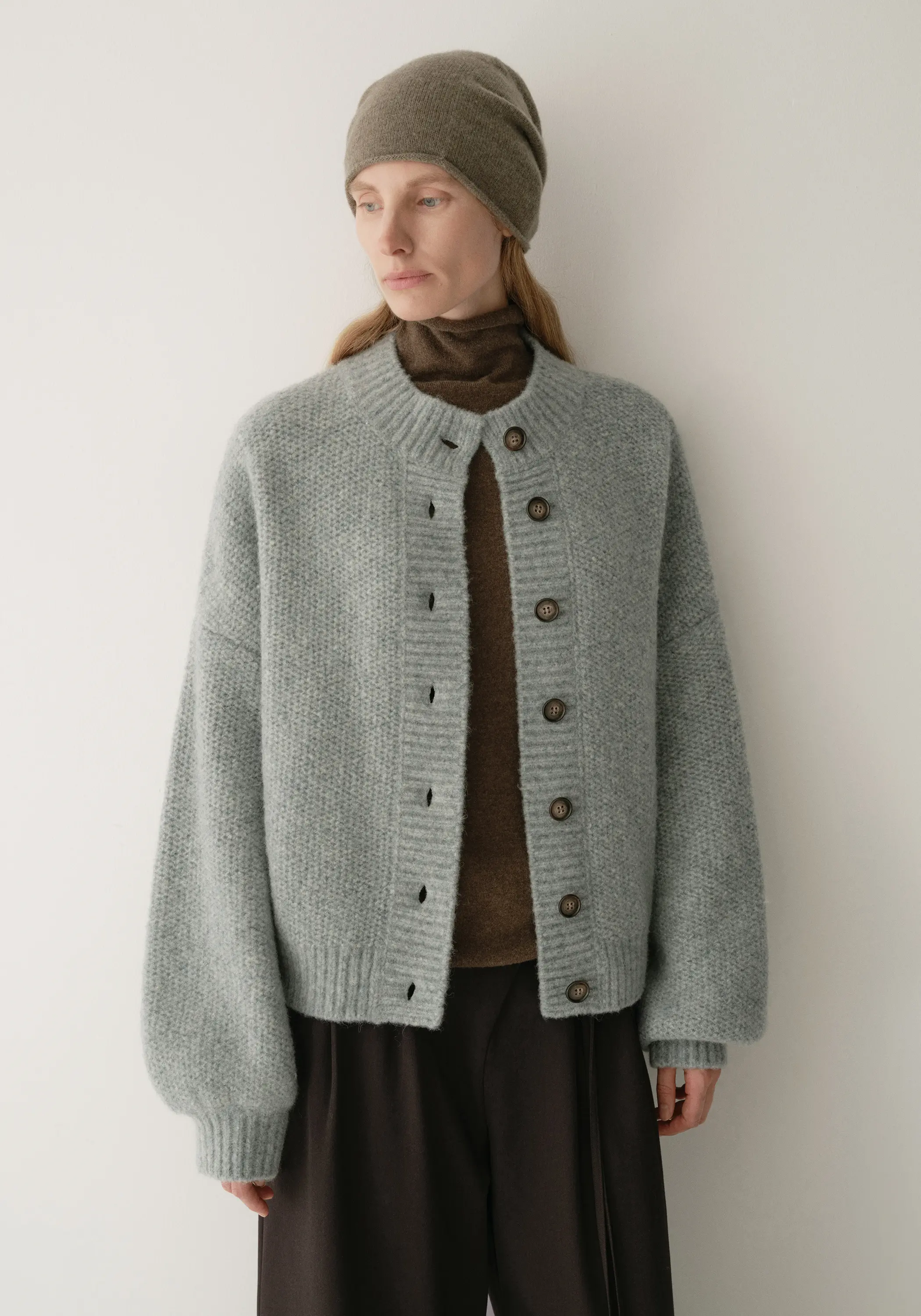 Half-turtleneck Cocoon Wool Cardigan - Image 12