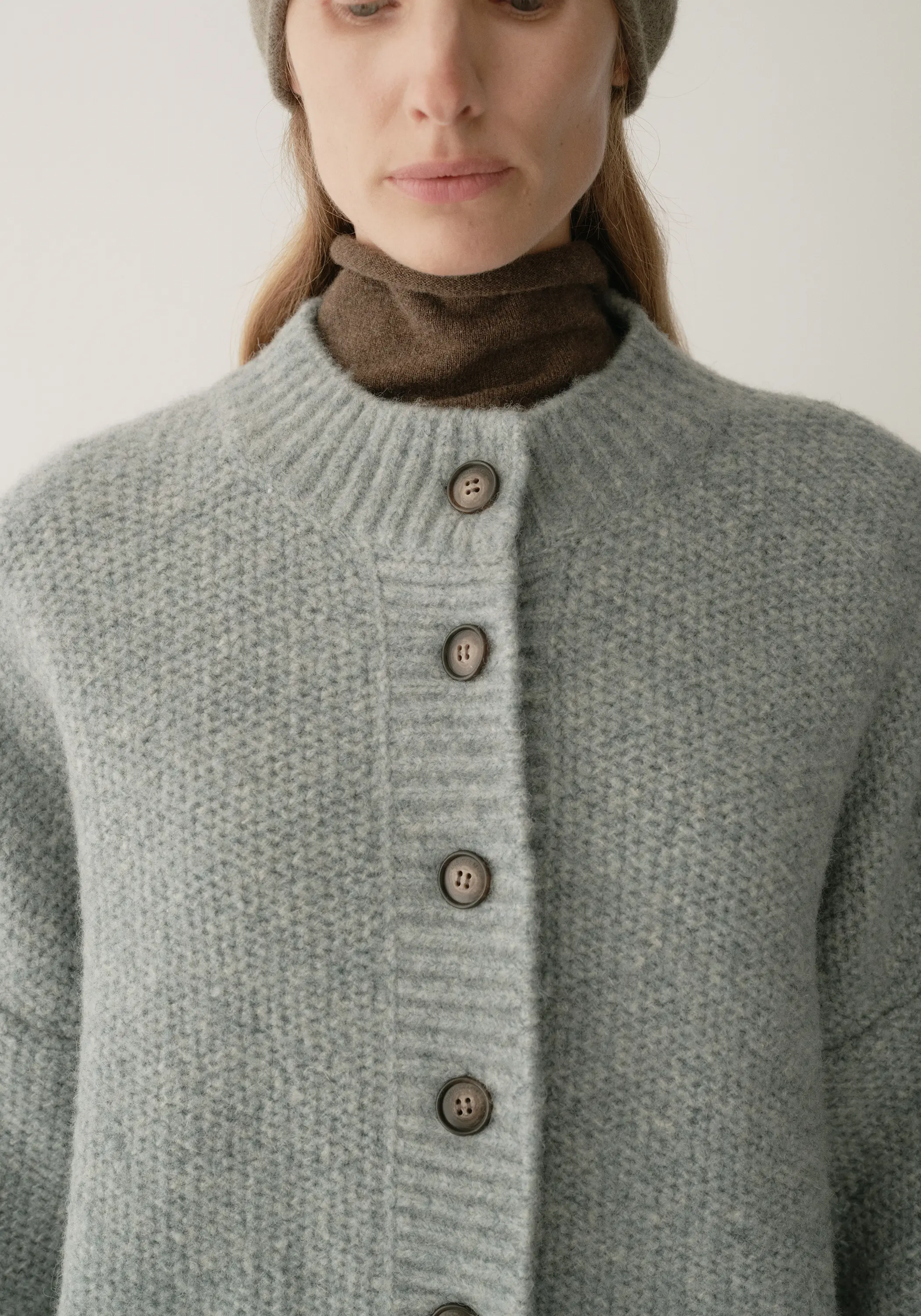 Half-turtleneck Cocoon Wool Cardigan - Image 13