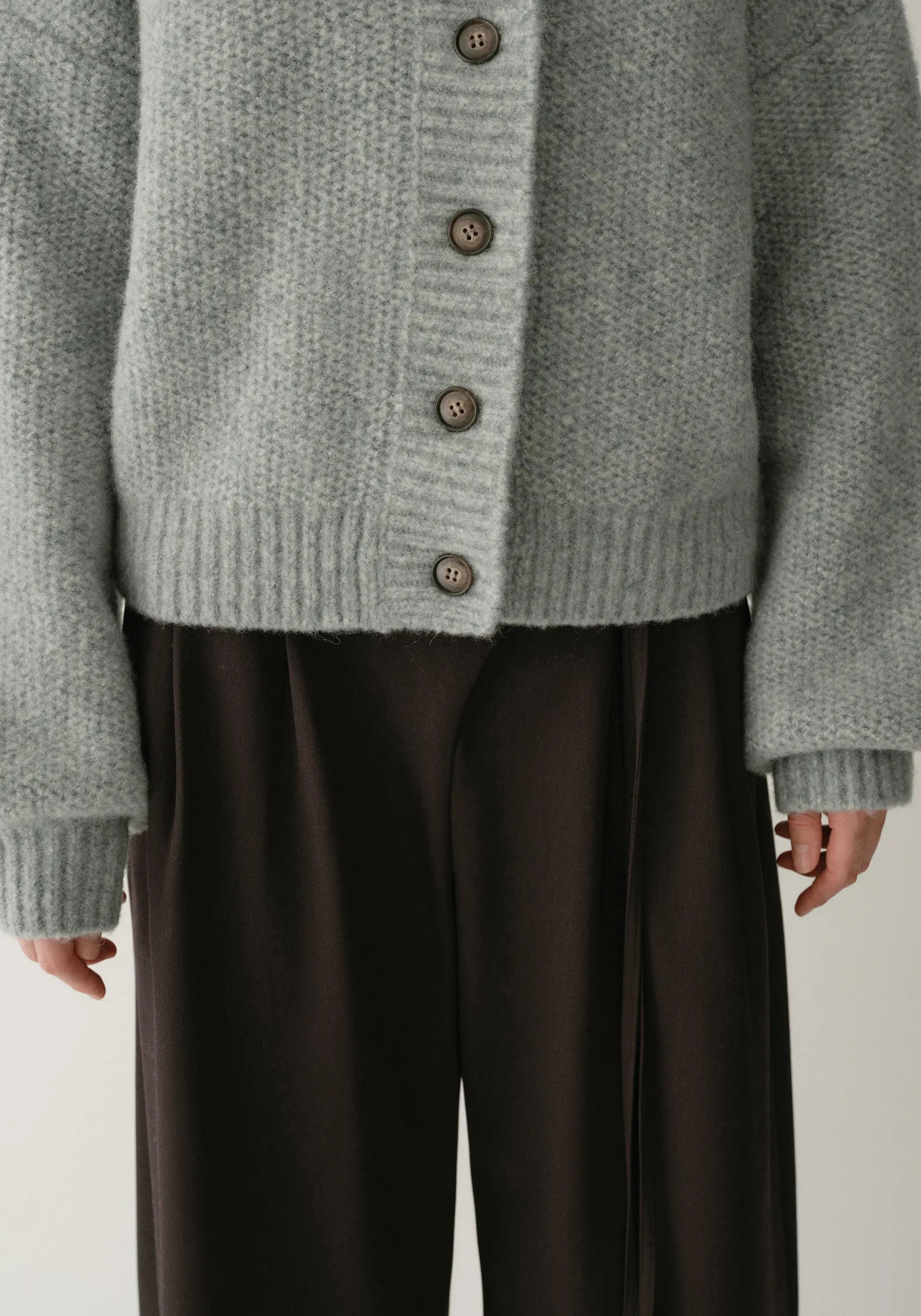 Half-turtleneck Cocoon Wool Cardigan - Image 15