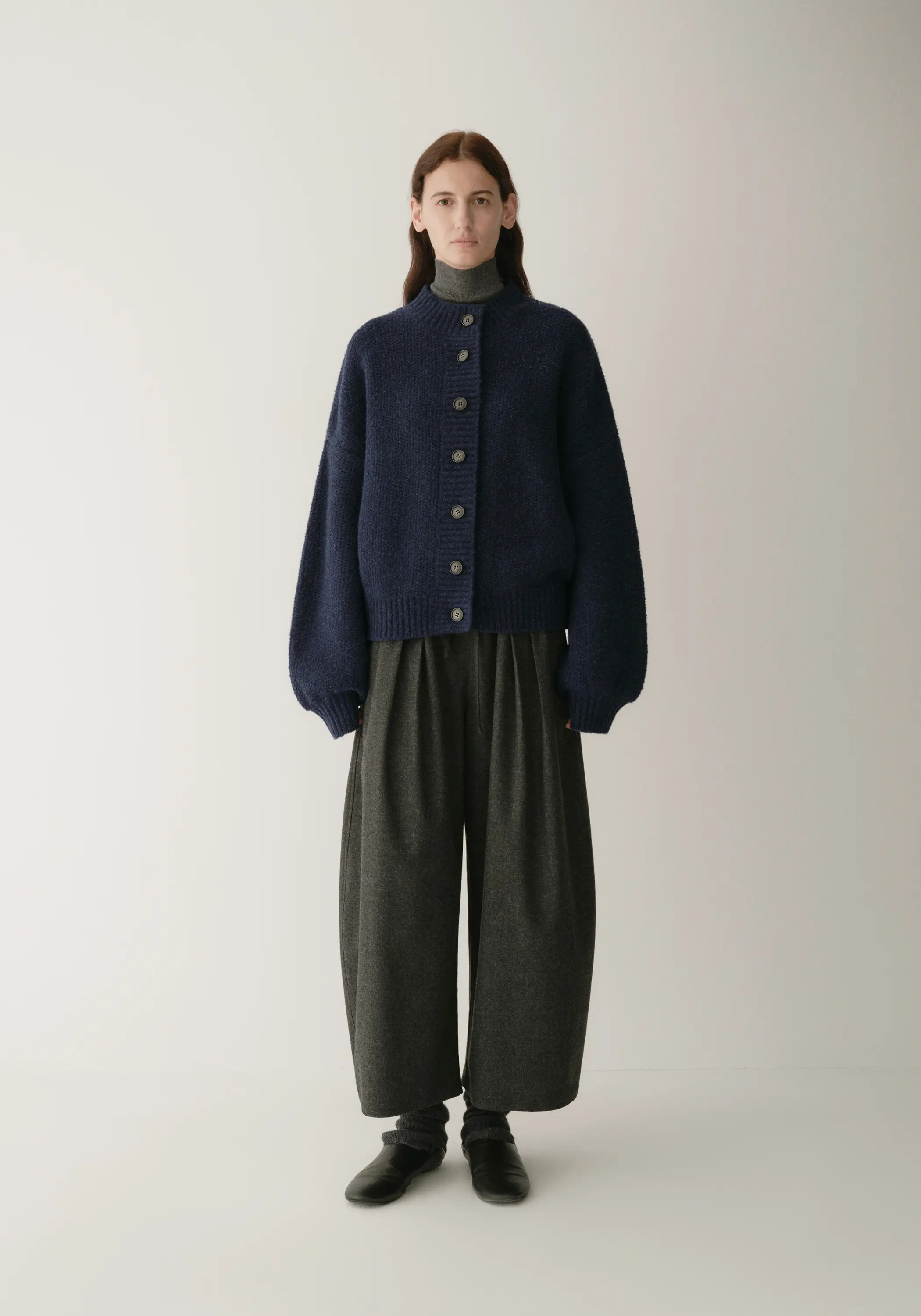 Half-turtleneck Cocoon Wool Cardigan - Image 20