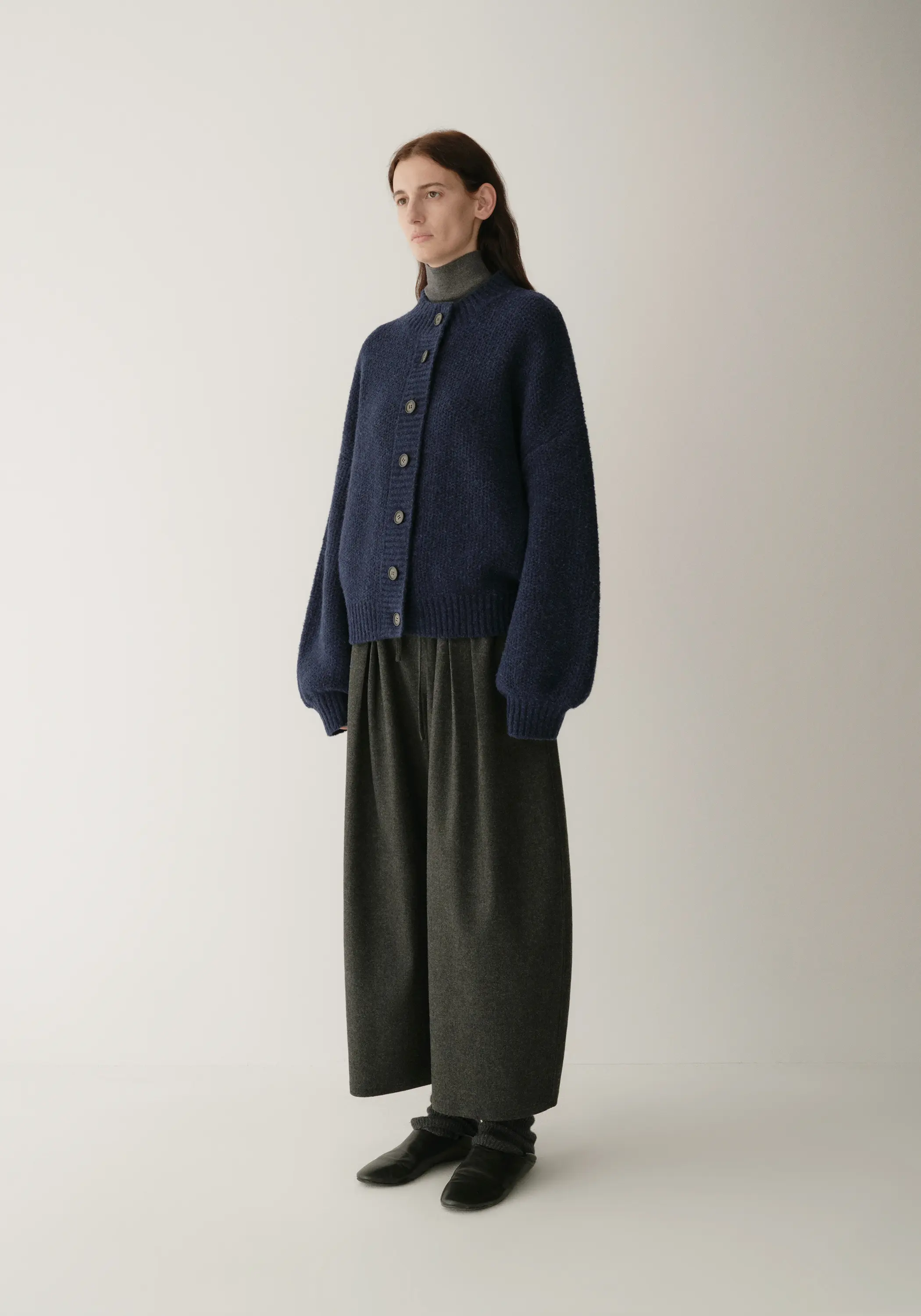 Half-turtleneck Cocoon Wool Cardigan - Image 21