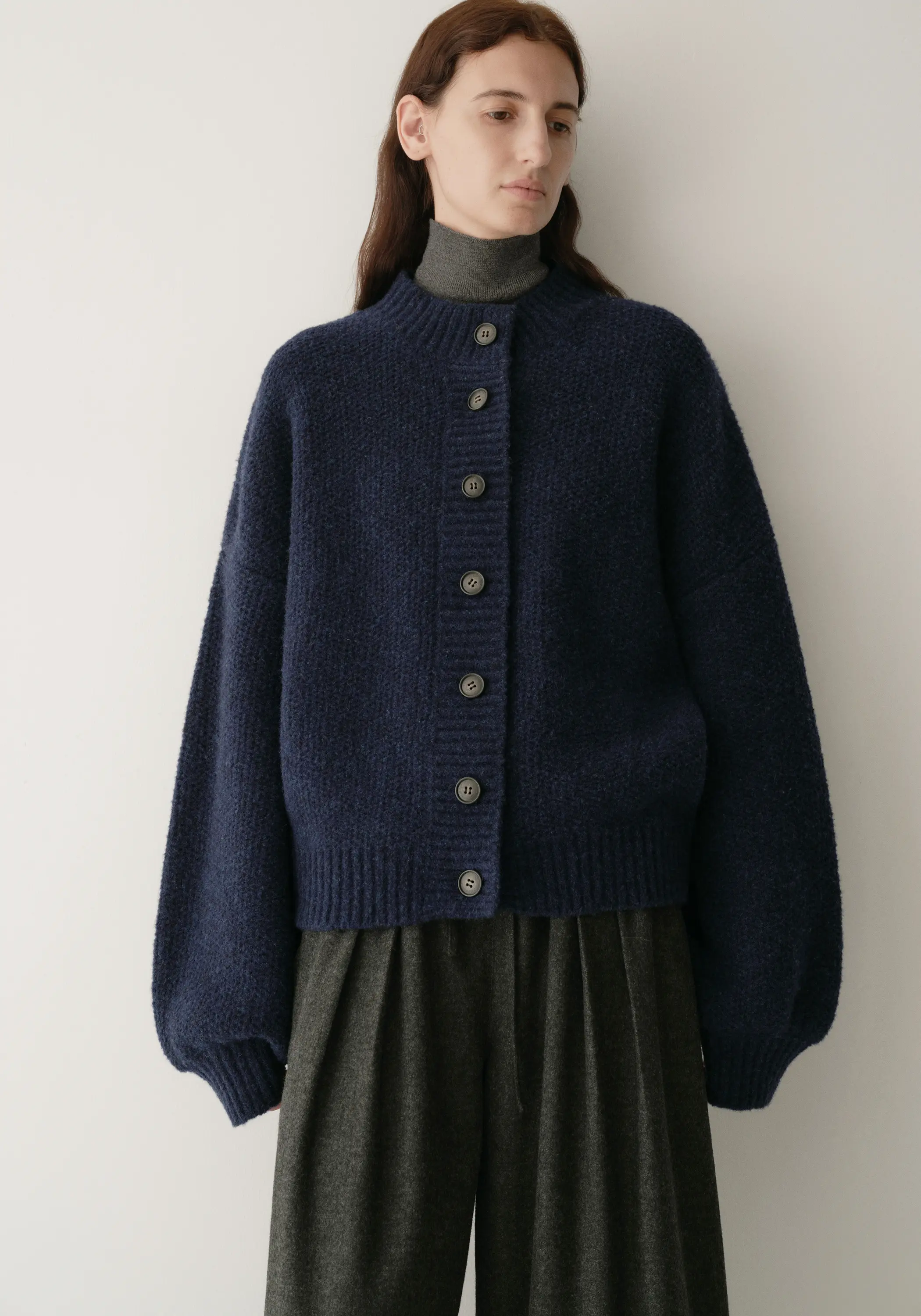 Half-turtleneck Cocoon Wool Cardigan - Image 23