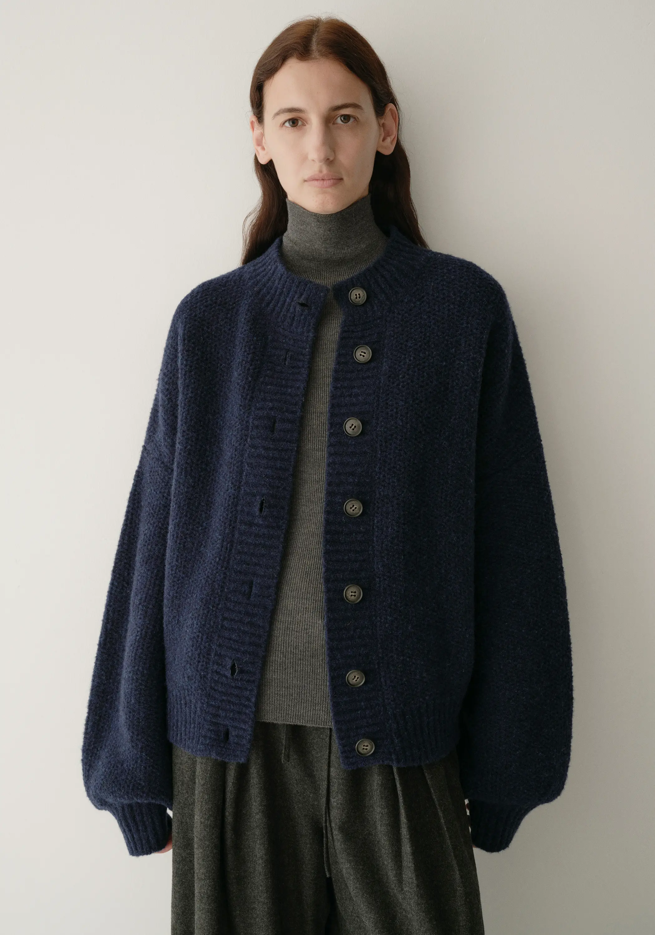 Half-turtleneck Cocoon Wool Cardigan - Image 24