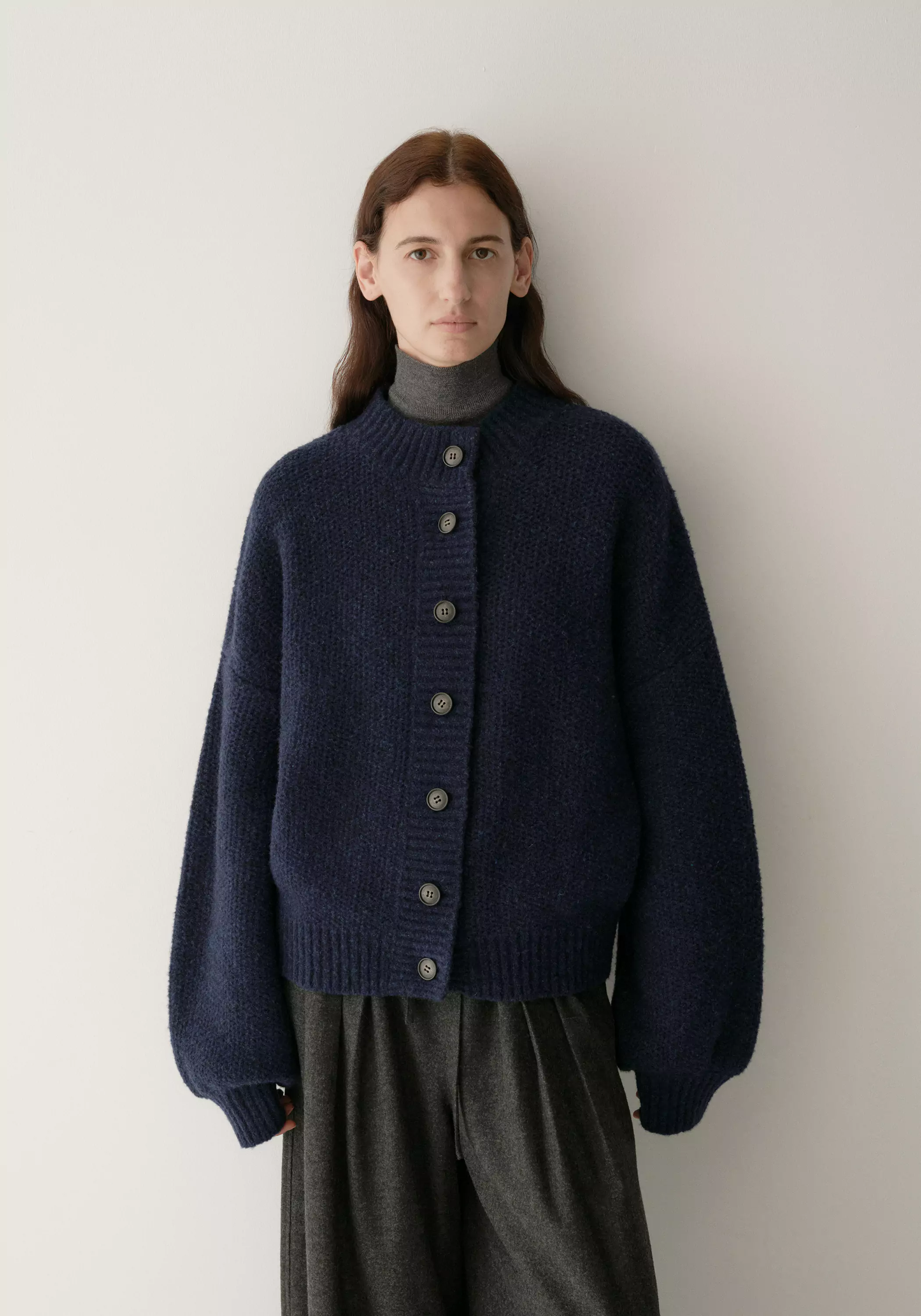 Half-turtleneck Cocoon Wool Cardigan - Image 3