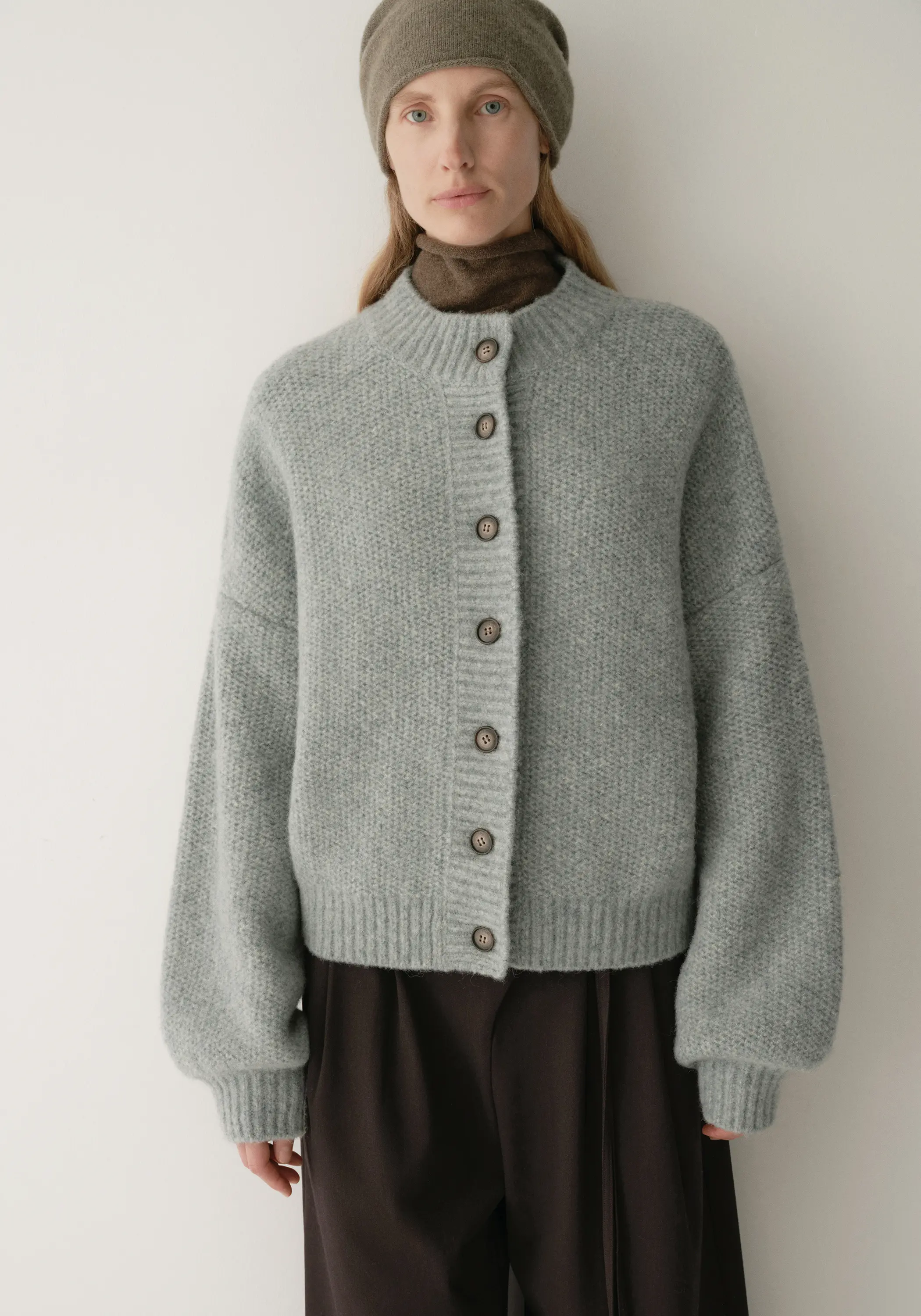 Half-turtleneck Cocoon Wool Cardigan - Image 4