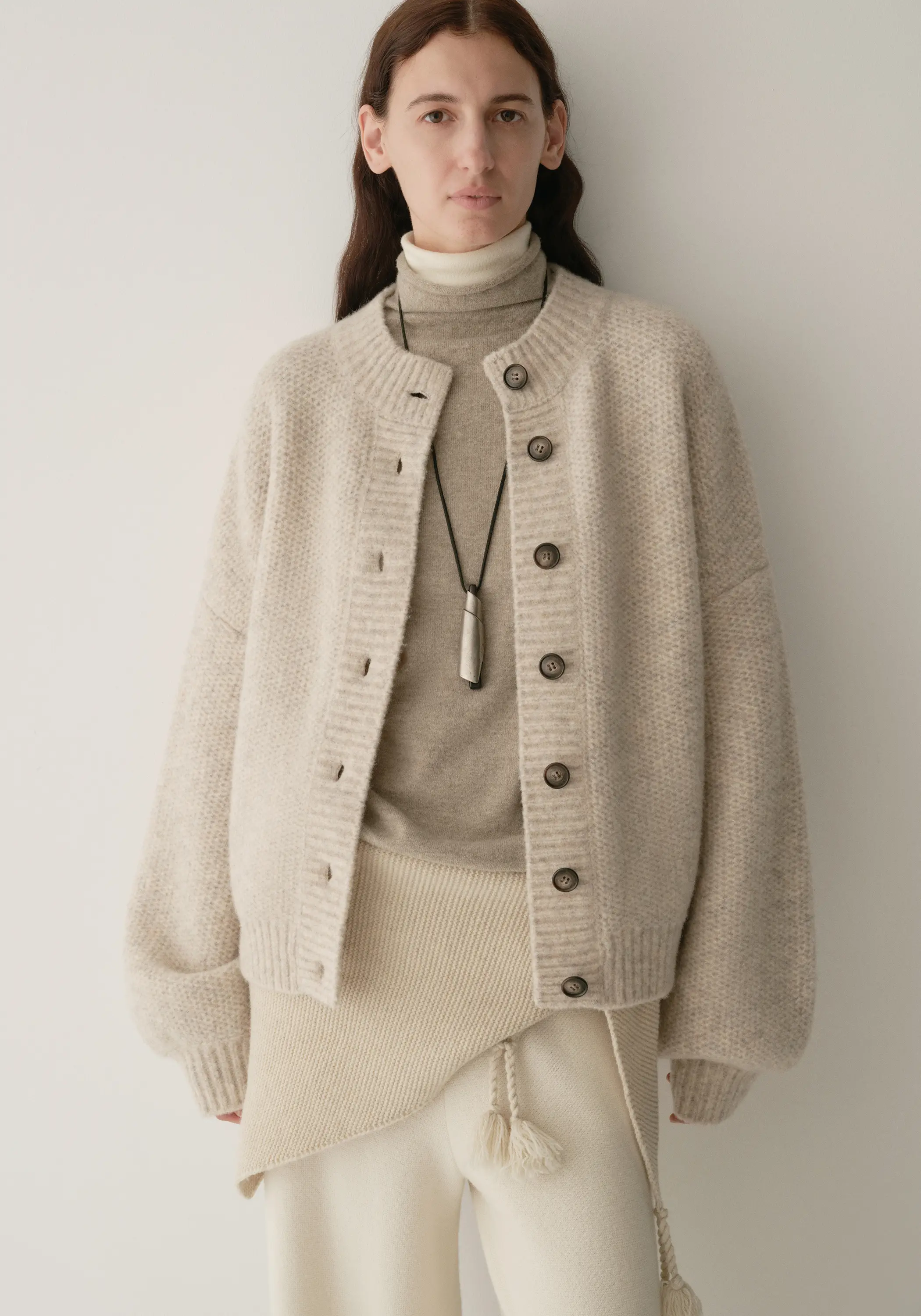Half-turtleneck Cocoon Wool Cardigan - Image 8