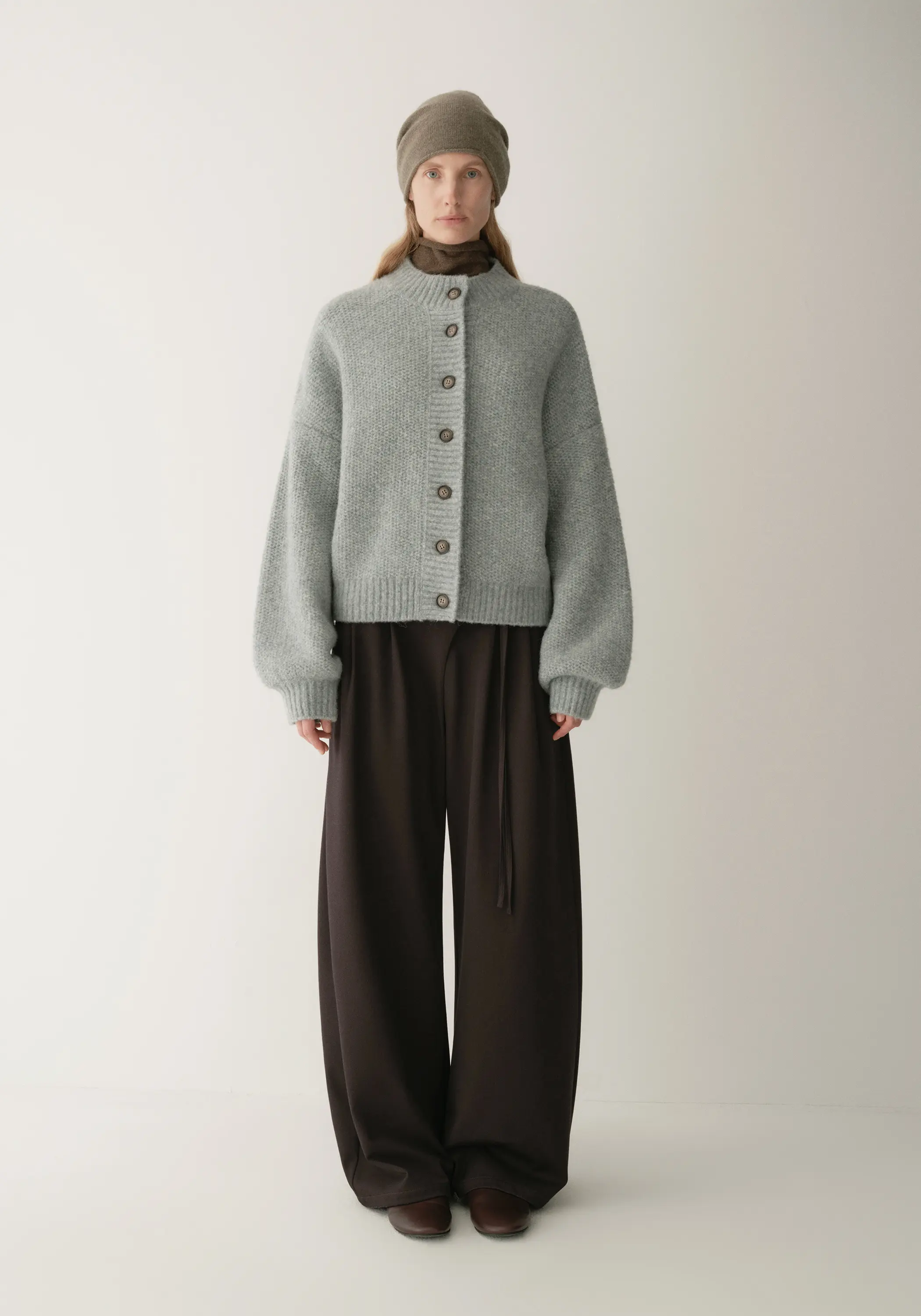 Half-turtleneck Cocoon Wool Cardigan - Image 9