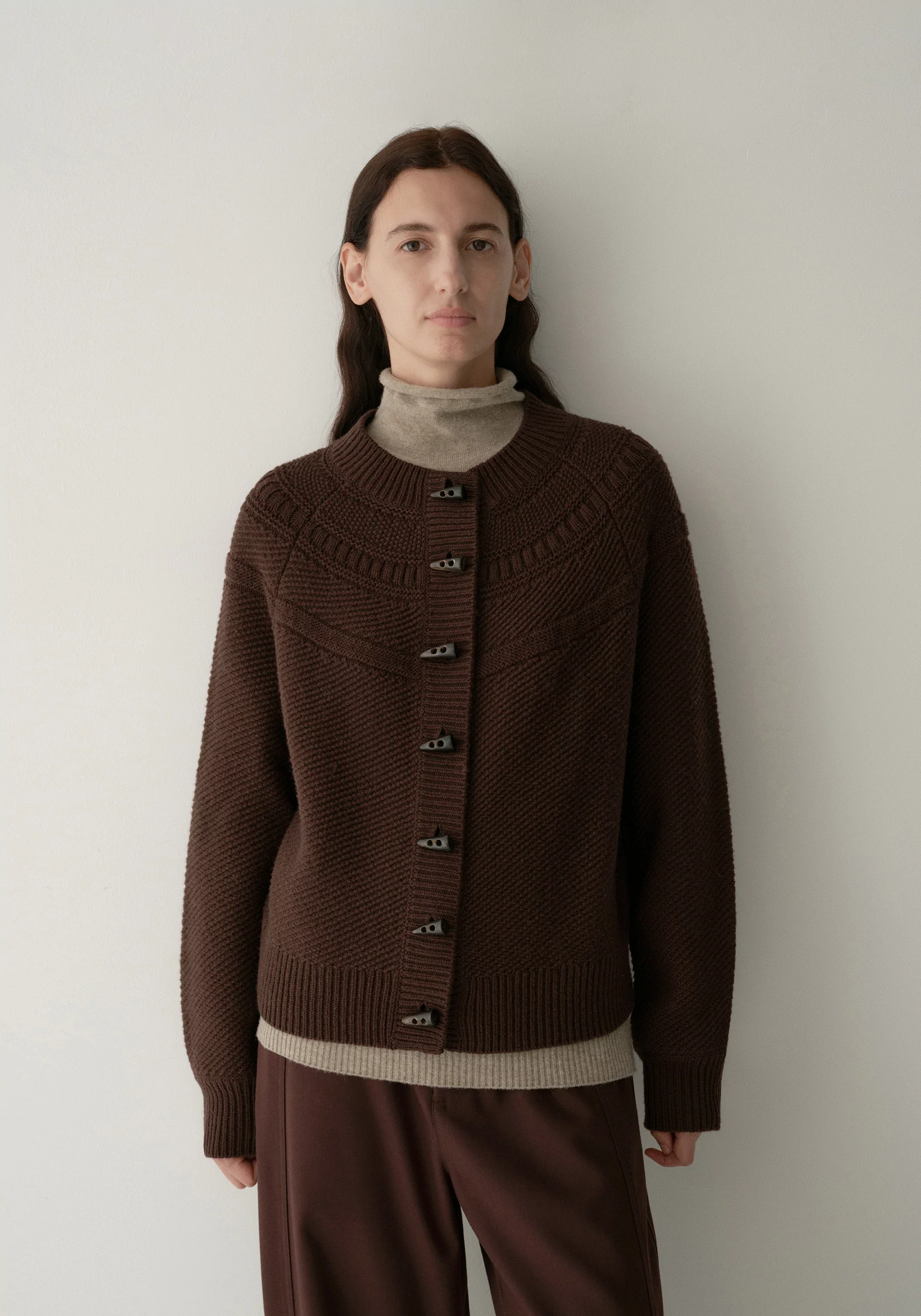 Merino Wool Crewneck Knit Cardigan