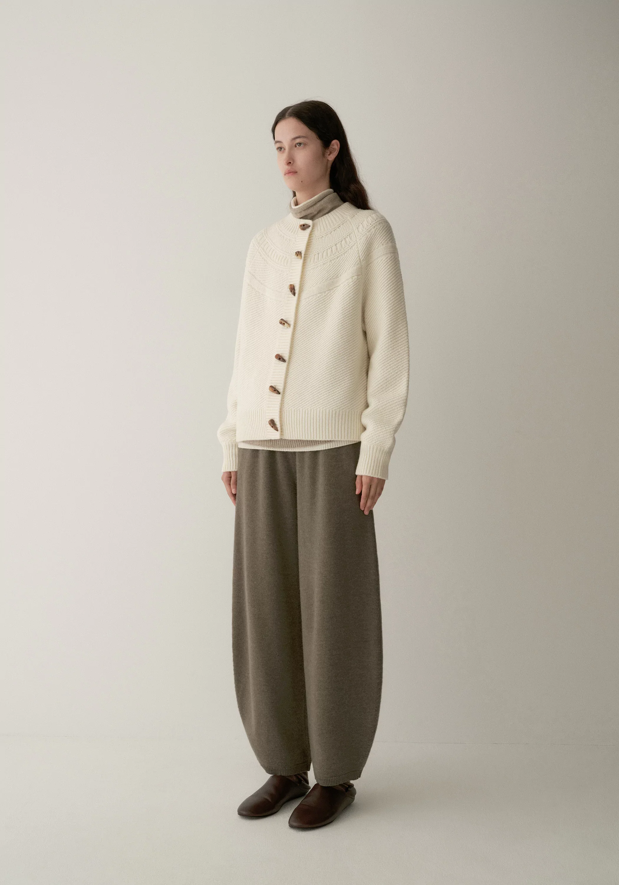 Merino Wool Crewneck Knit Cardigan - Image 10