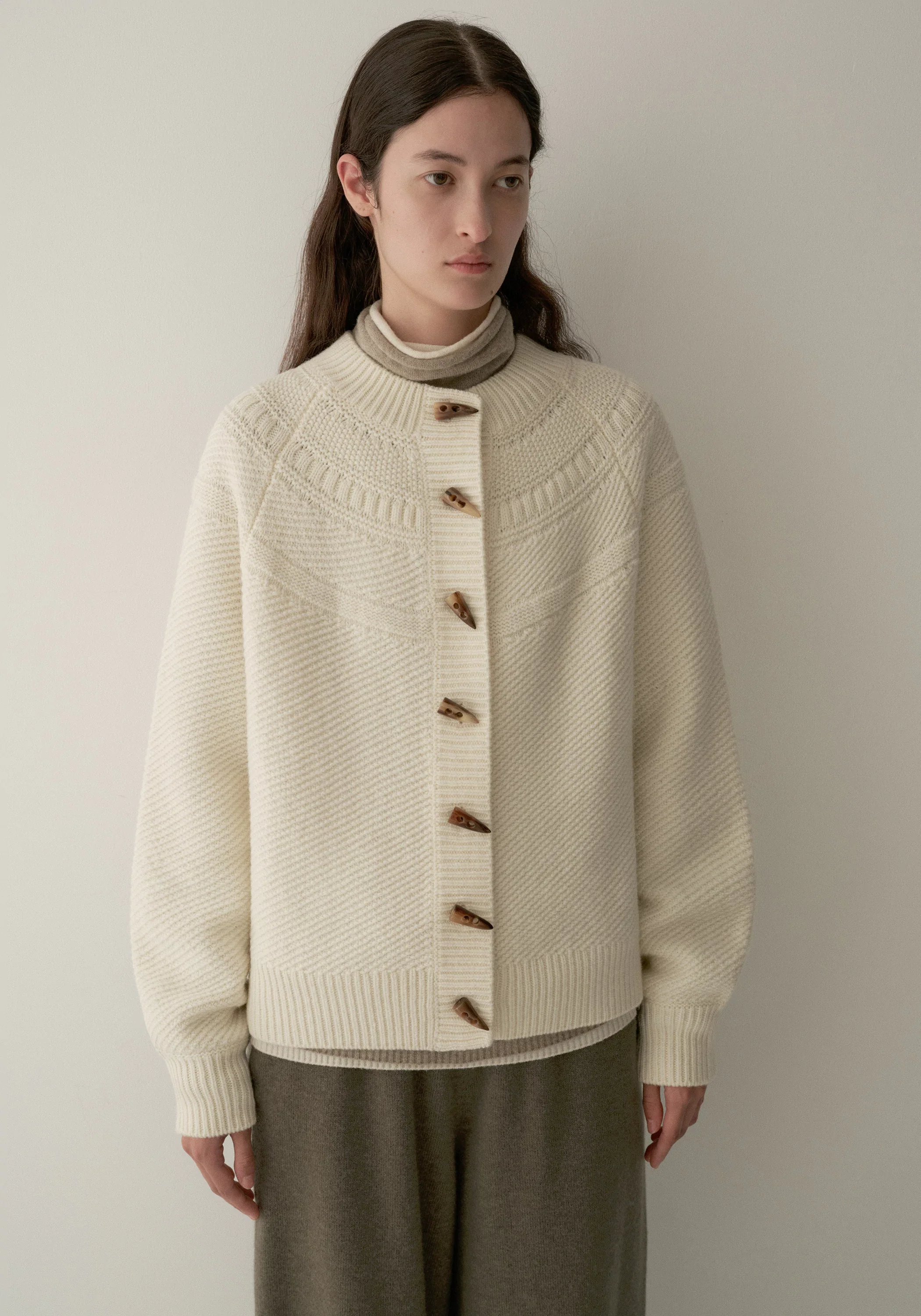 Merino Wool Crewneck Knit Cardigan - Image 13