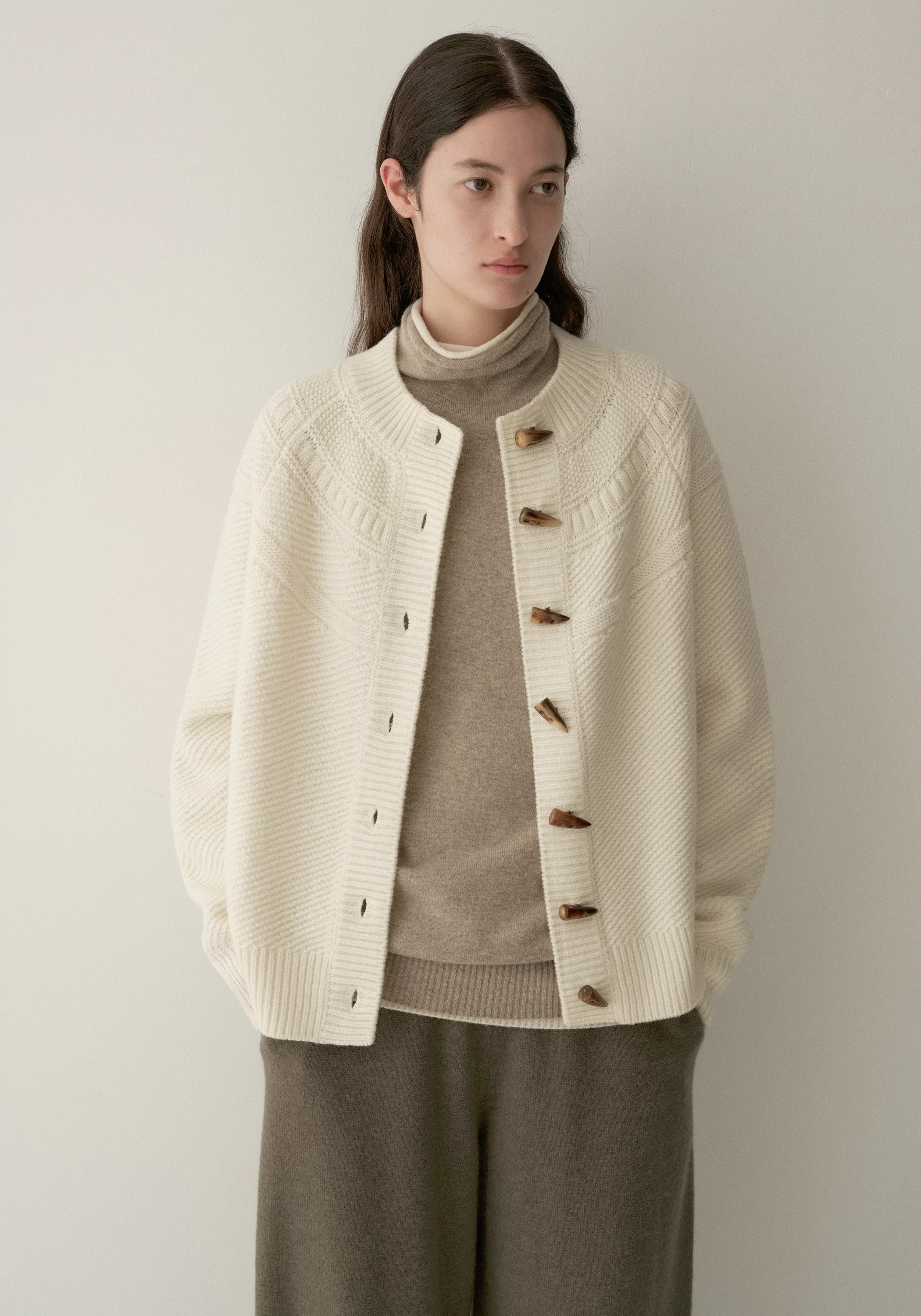 Merino Wool Crewneck Knit Cardigan - Image 14