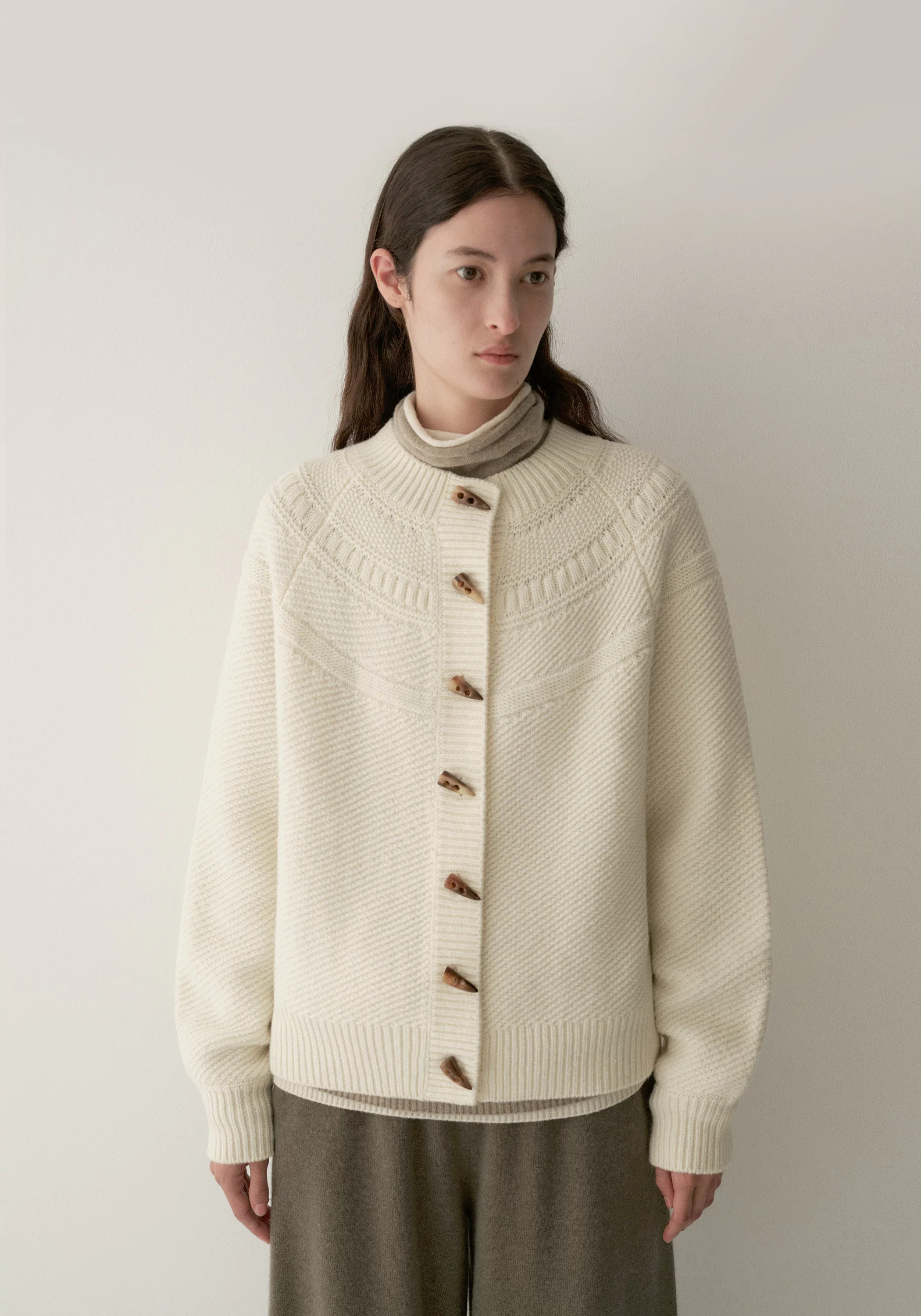 Merino Wool Crewneck Knit Cardigan - Image 3