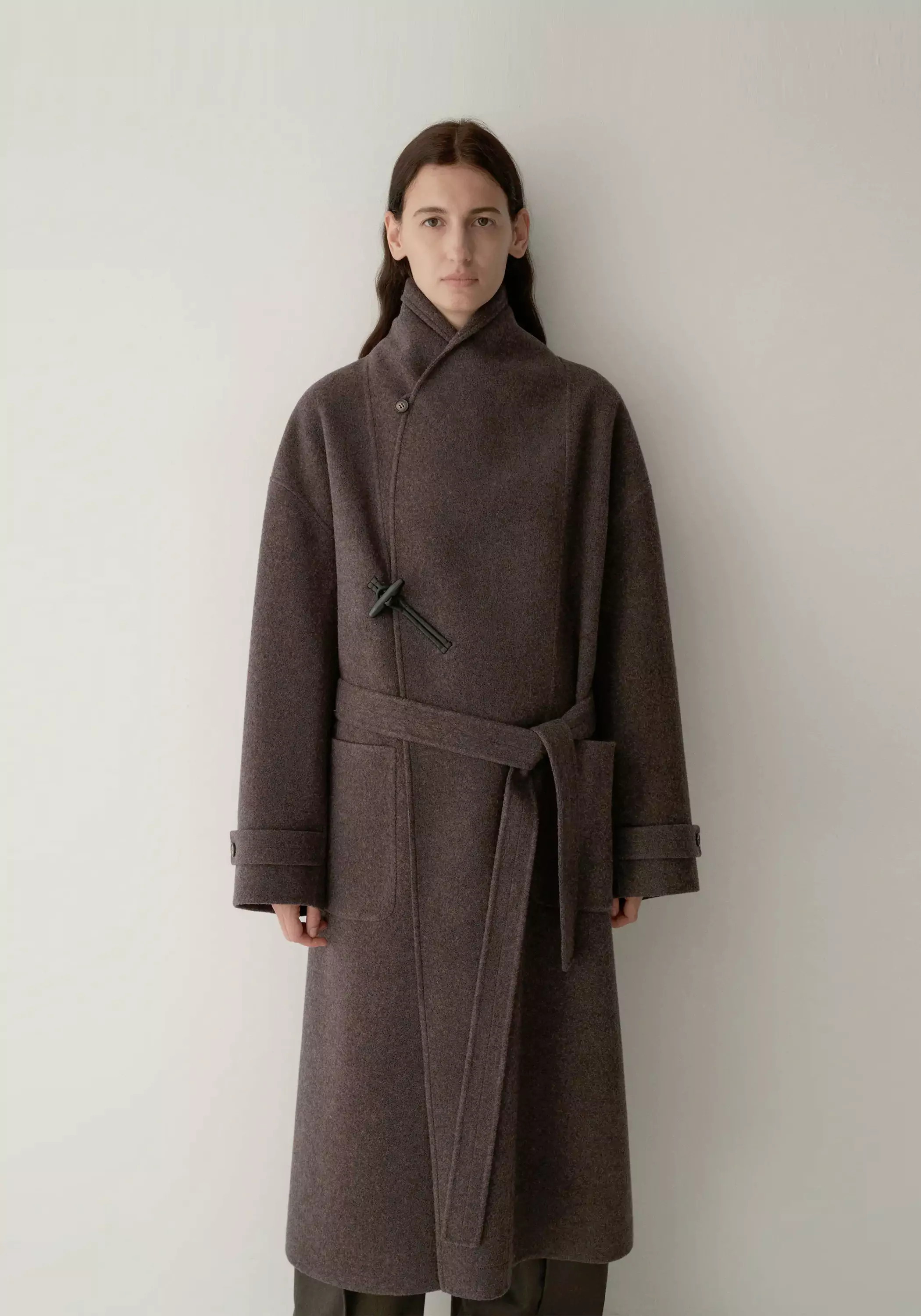 Shearling Collar Toggle Wool Long Coat