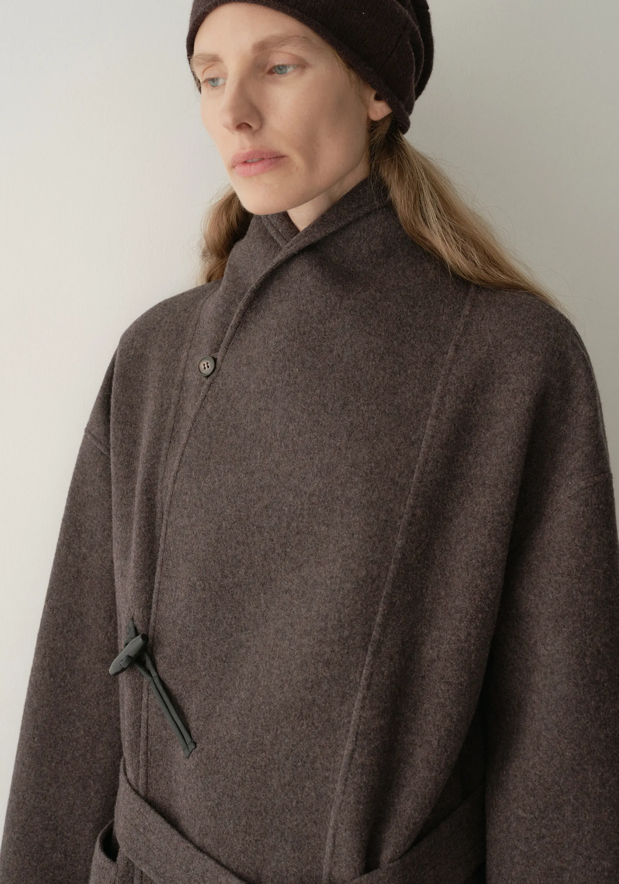 Shearling Collar Toggle Wool Long Coat - Image 13