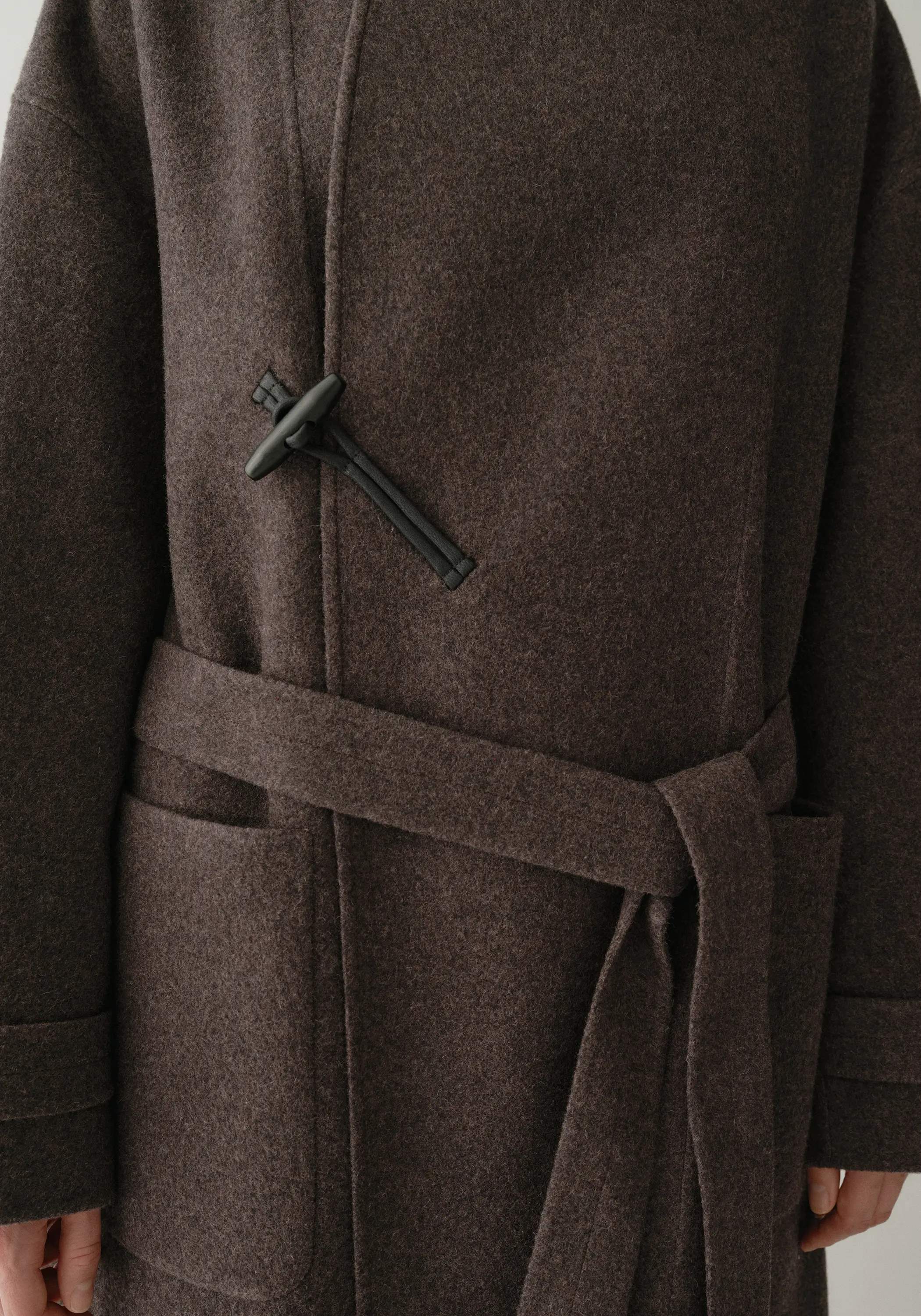 Shearling Collar Toggle Wool Long Coat - Image 15