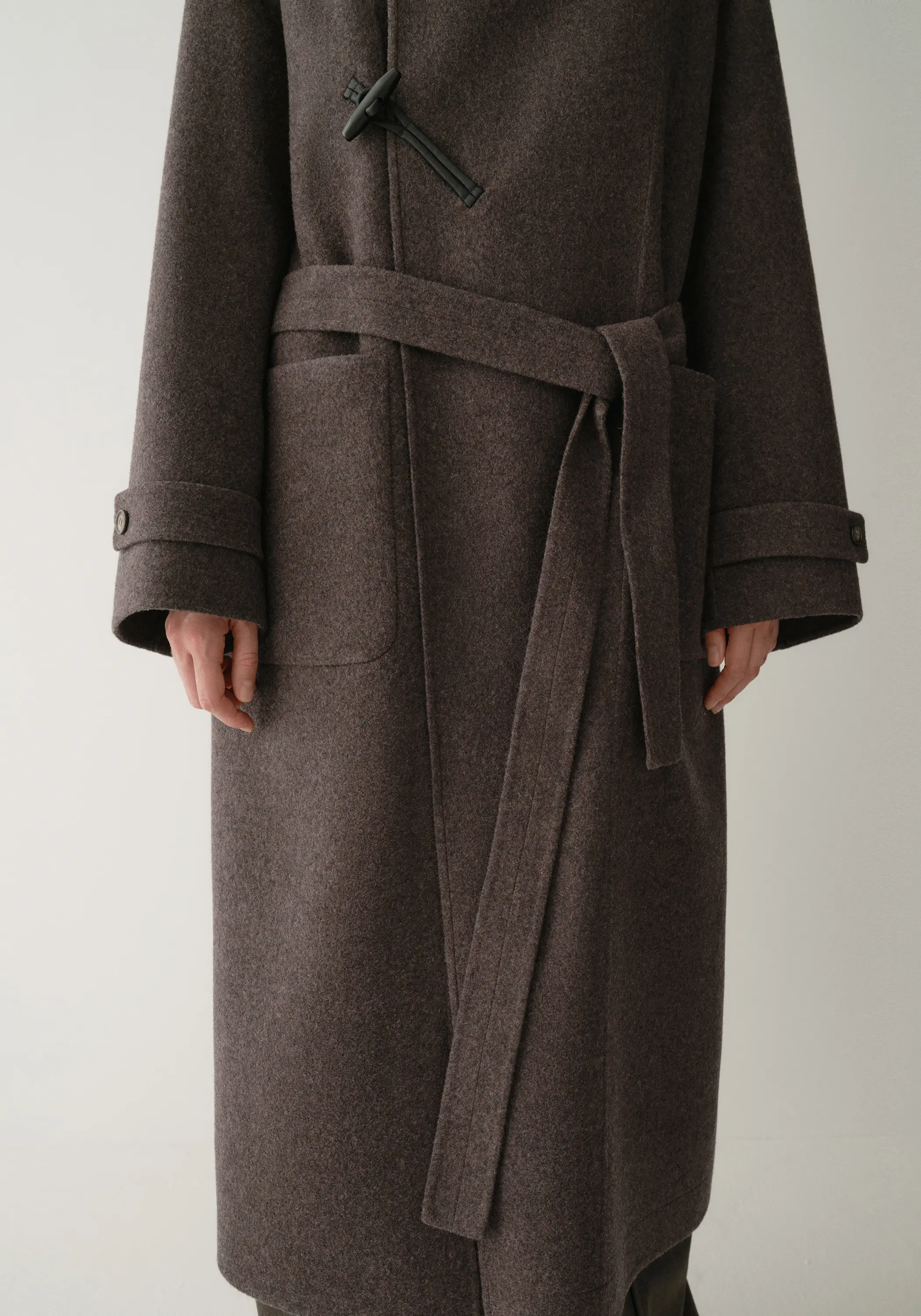 Shearling Collar Toggle Wool Long Coat - Image 16