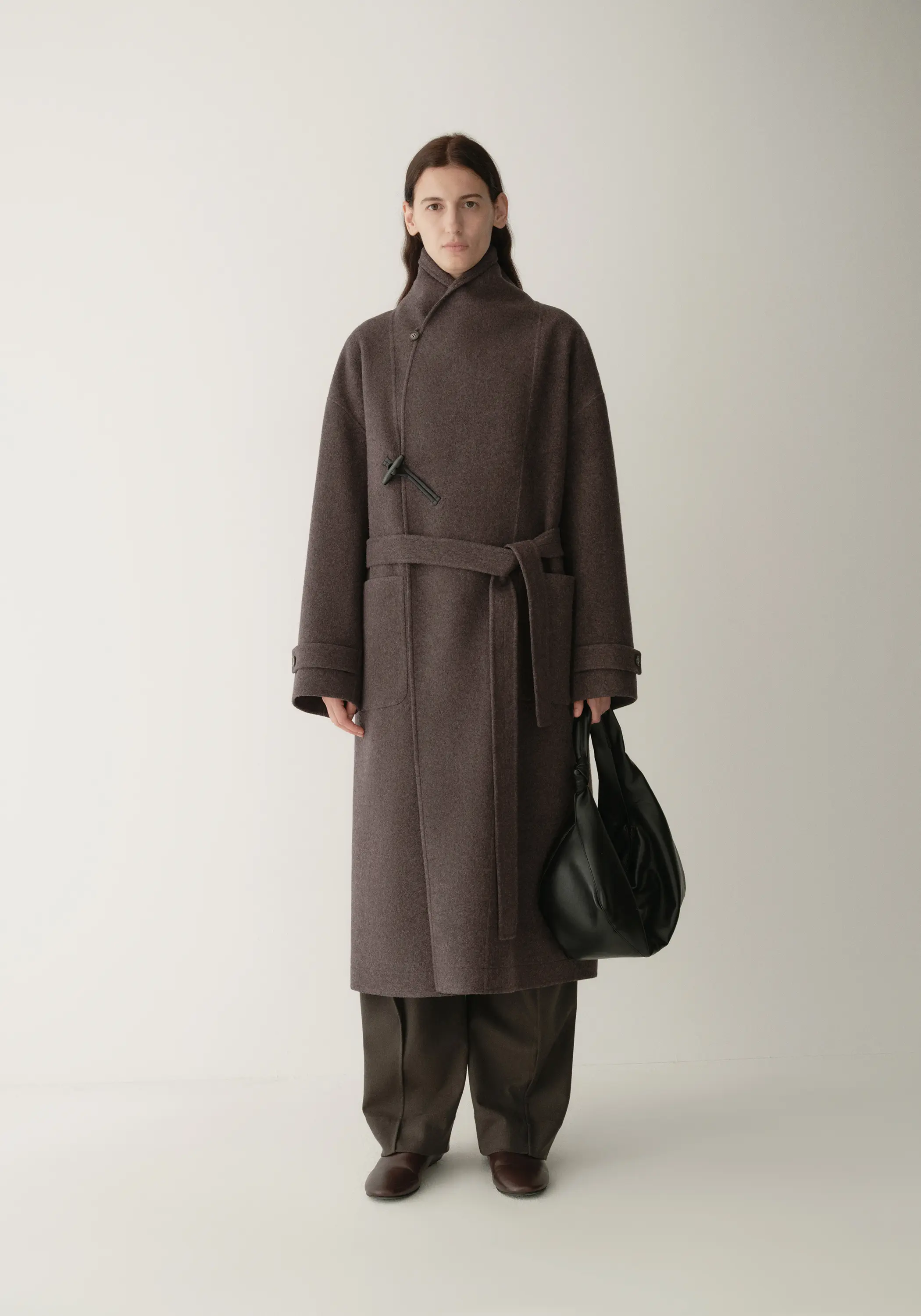 Shearling Collar Toggle Wool Long Coat - Image 2
