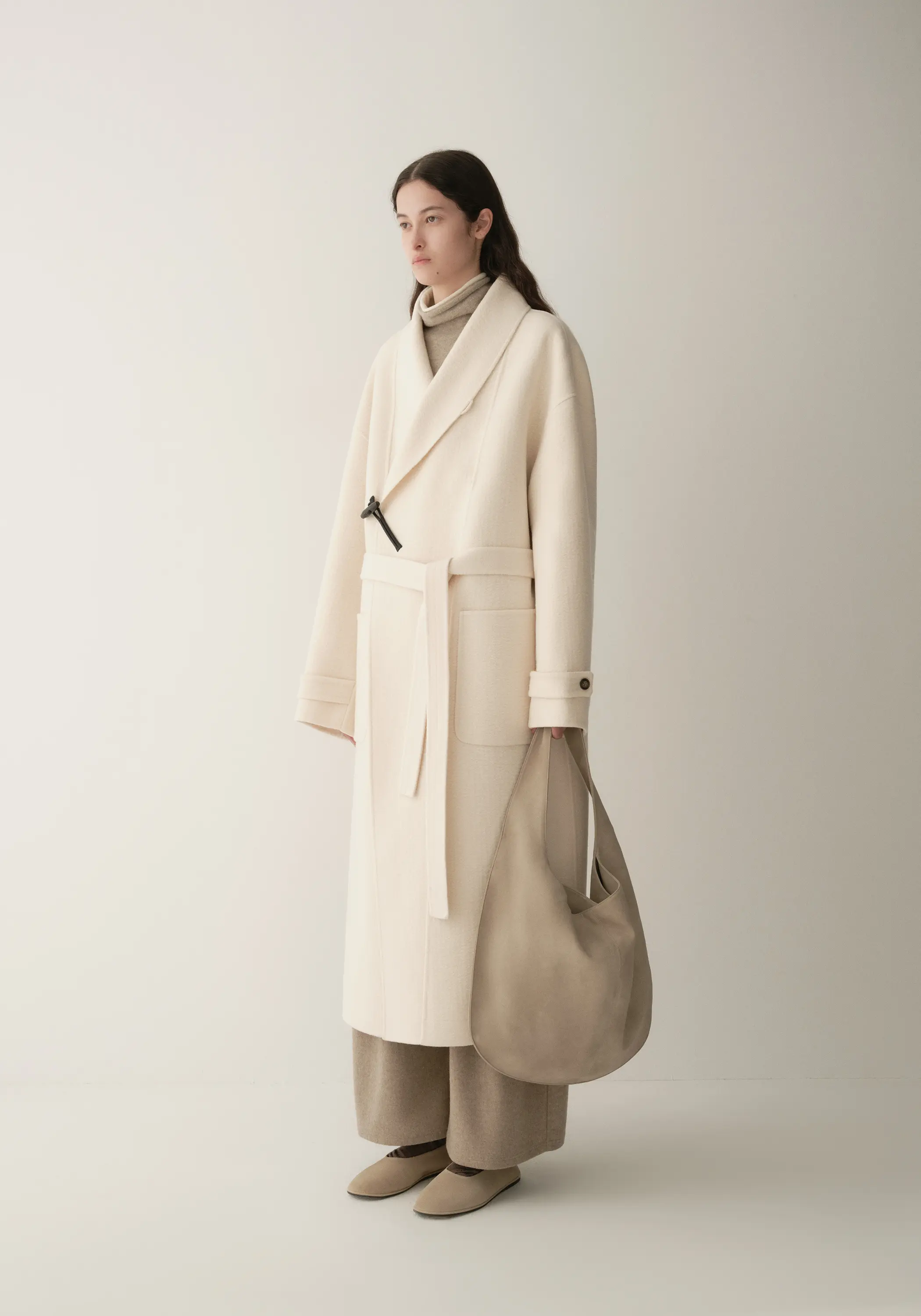 Shearling Collar Toggle Wool Long Coat - Image 21