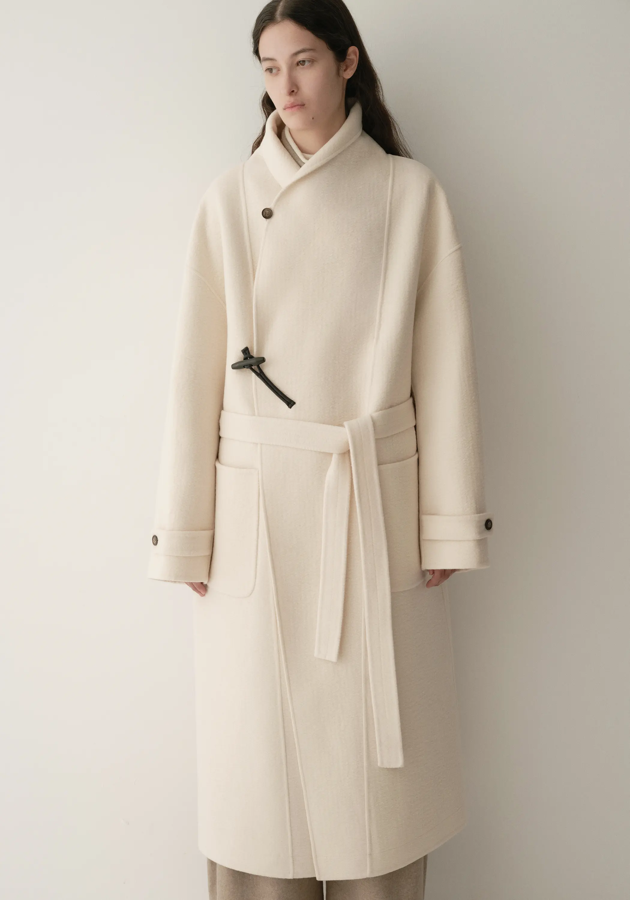 Shearling Collar Toggle Wool Long Coat - Image 24