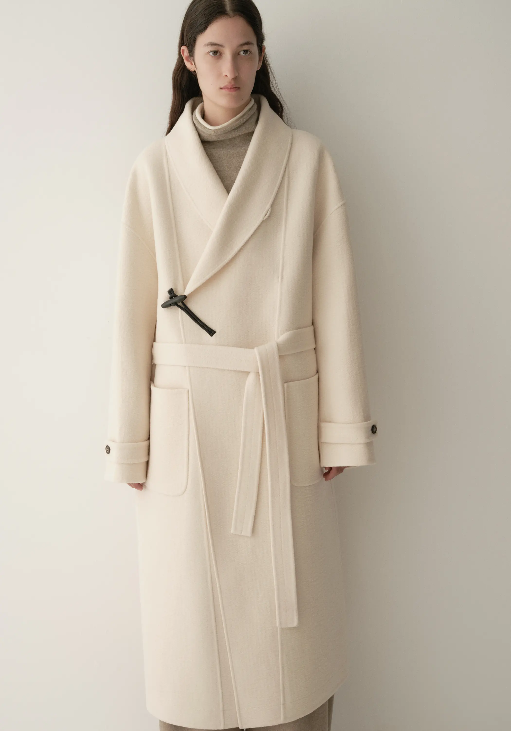 Shearling Collar Toggle Wool Long Coat - Image 25