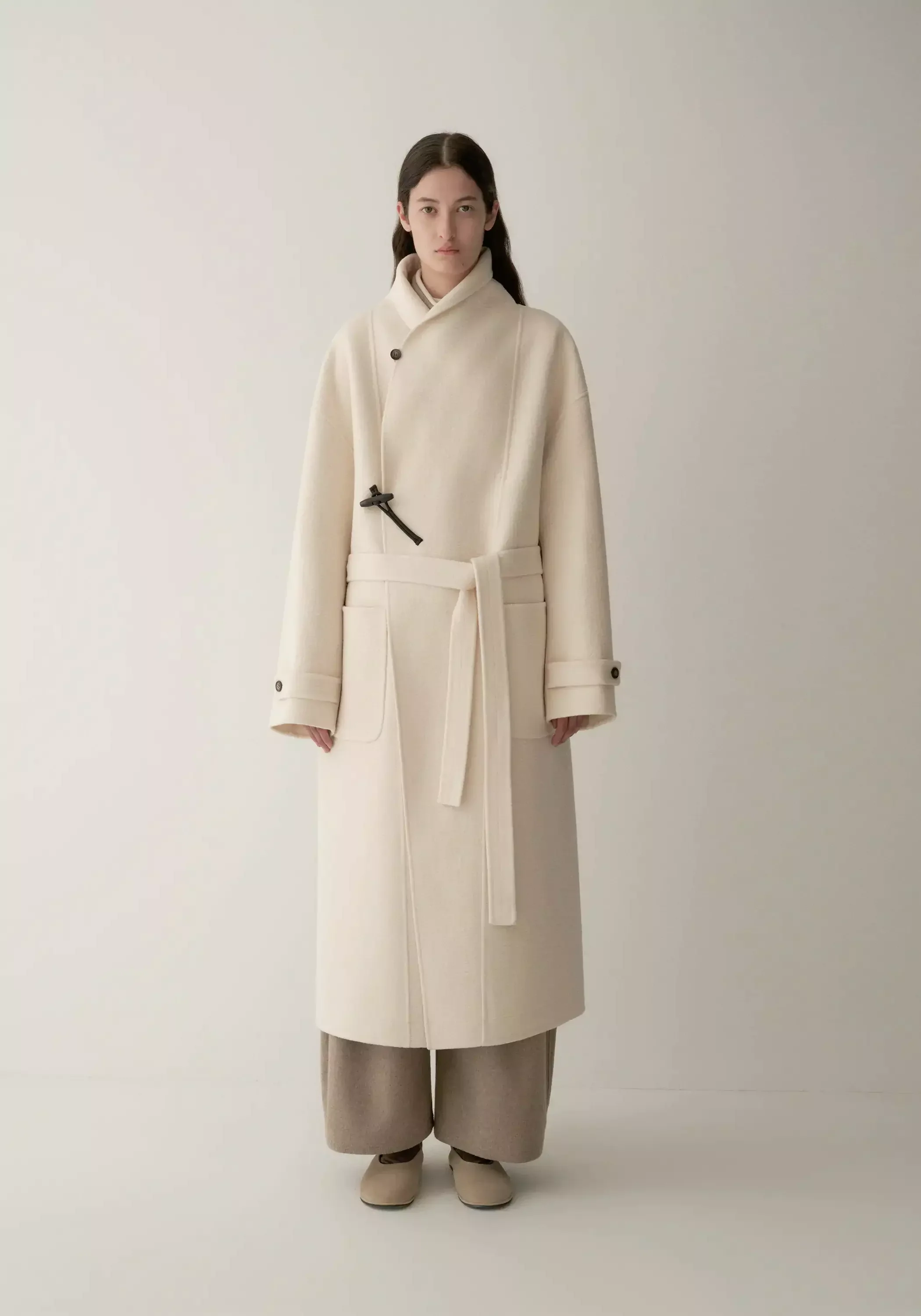 Shearling Collar Toggle Wool Long Coat - Image 3
