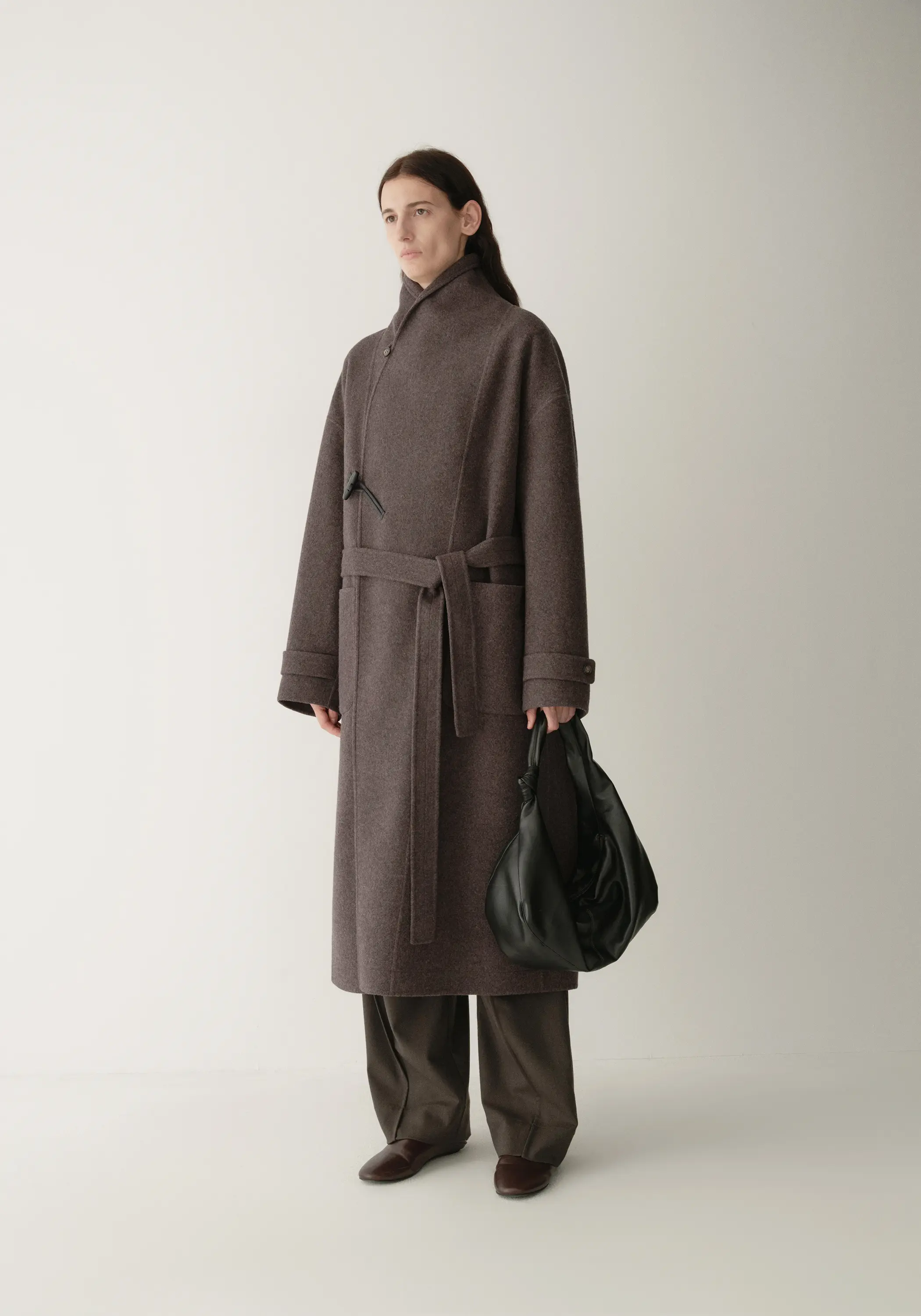 Shearling Collar Toggle Wool Long Coat - Image 4