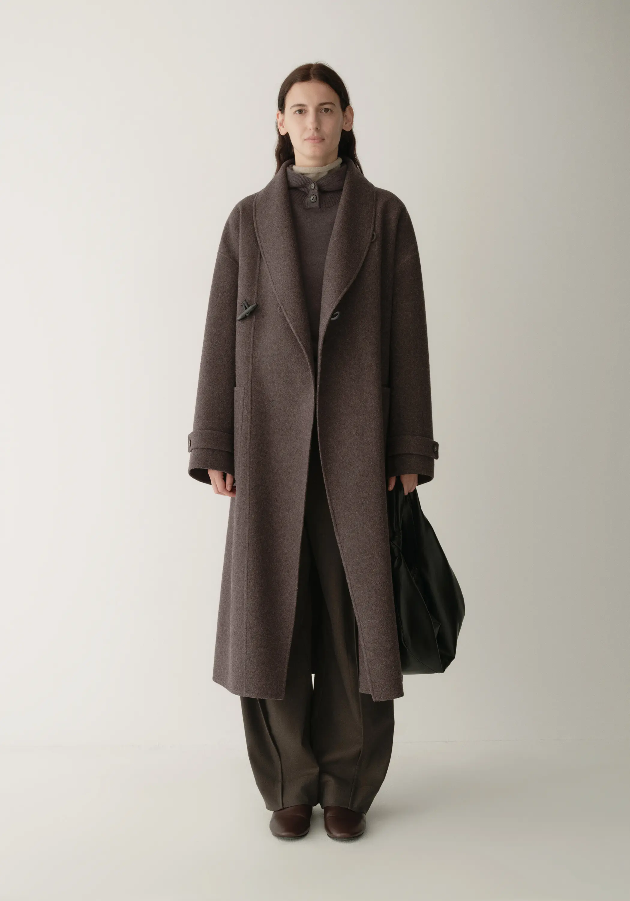 Shearling Collar Toggle Wool Long Coat - Image 5