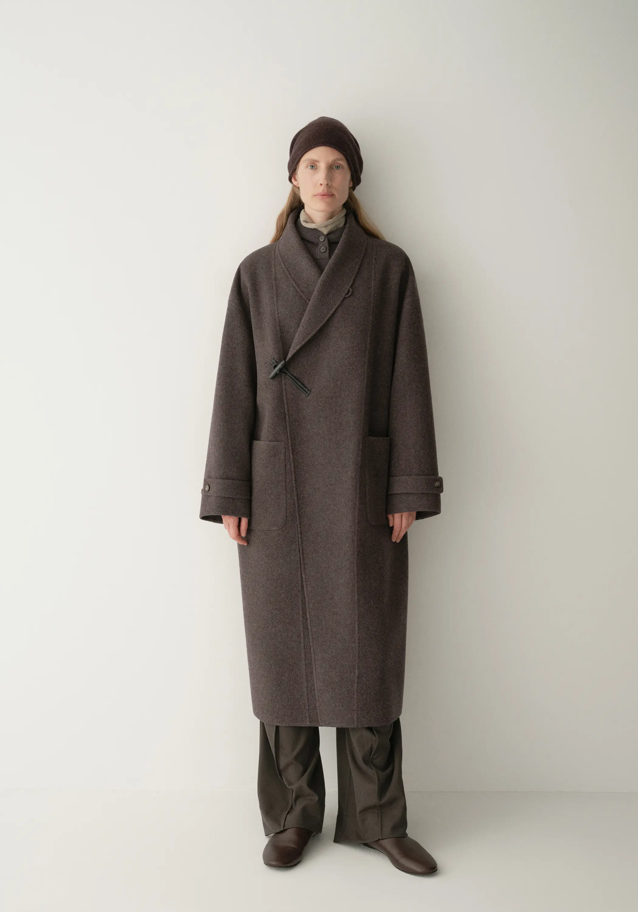 Shearling Collar Toggle Wool Long Coat - Image 6