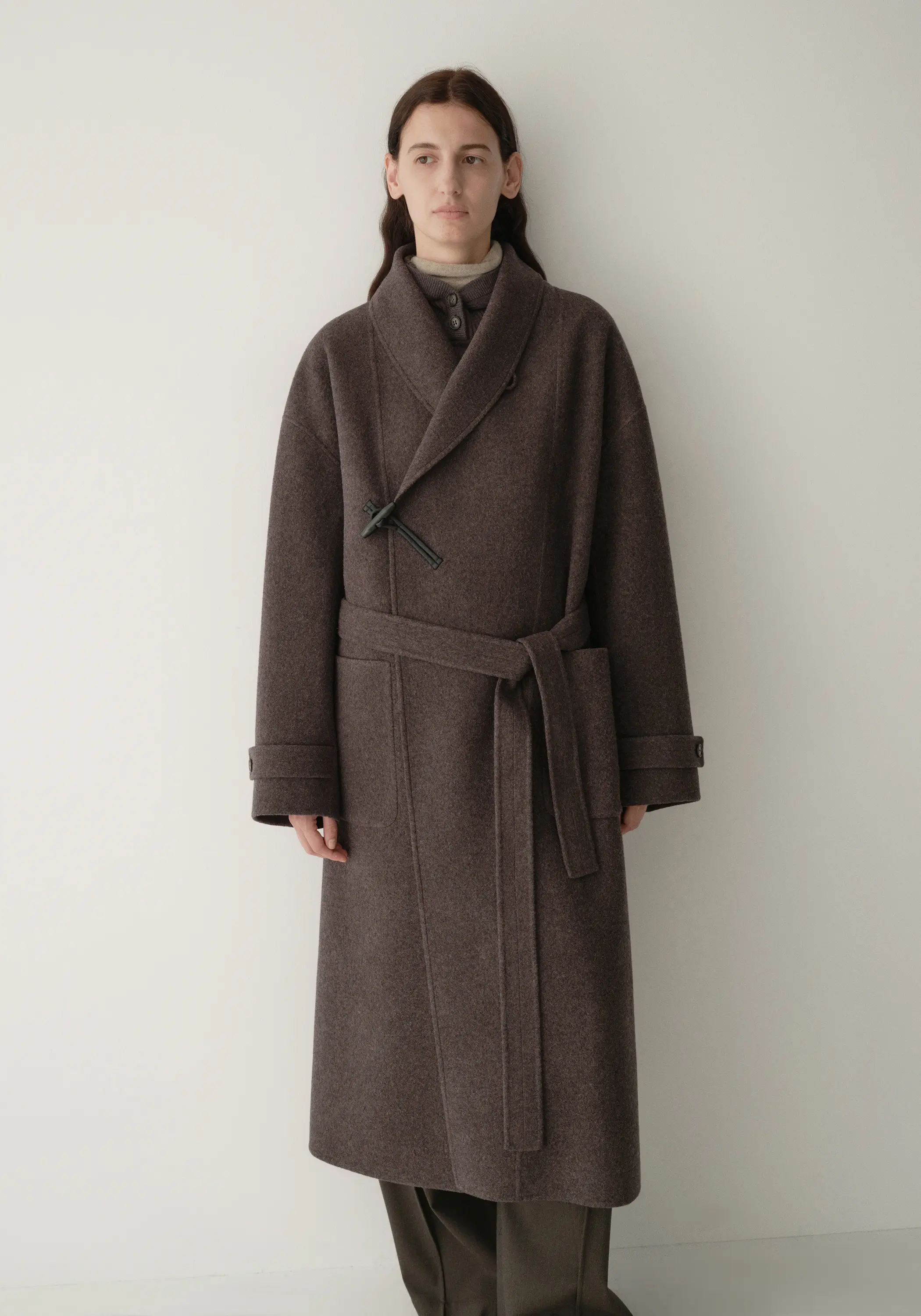 Shearling Collar Toggle Wool Long Coat - Image 8